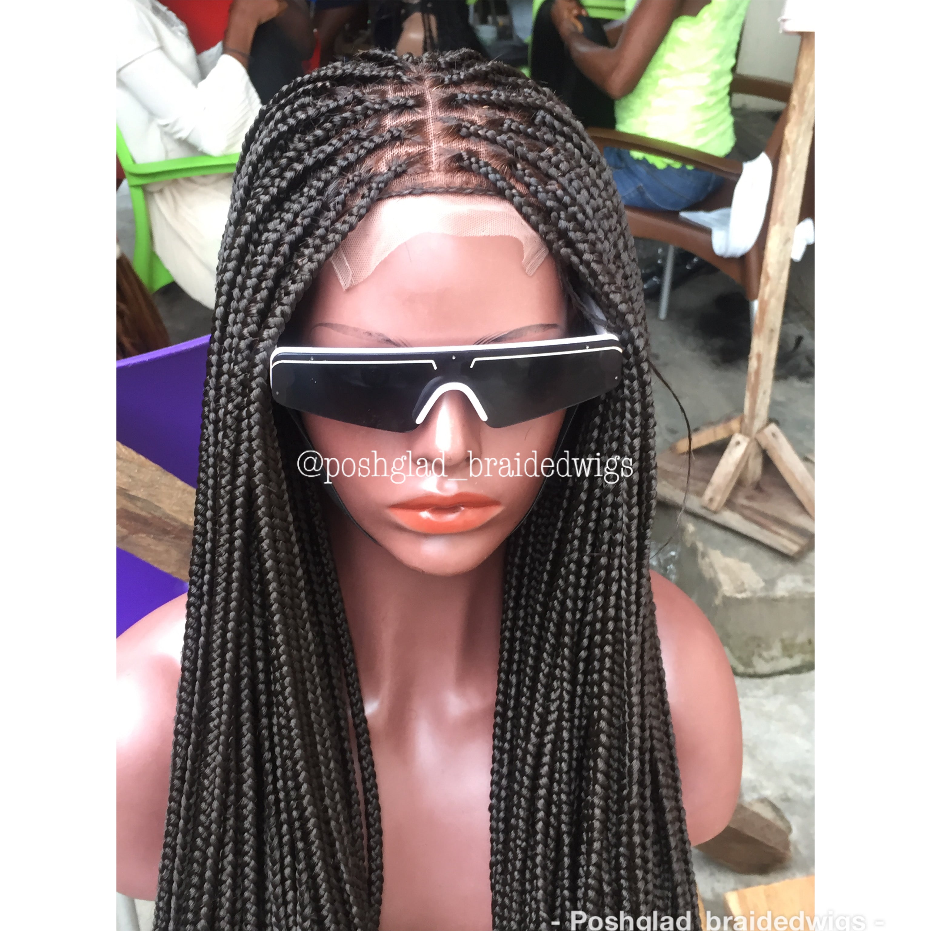 Shade Box Braid Wig, 4x4 Closure Lace, Color 1B, Waist Length, Glueless Shade Box Braid Wig, 4x4 Closure Lace, Color 1B, Waist Length, Glueless