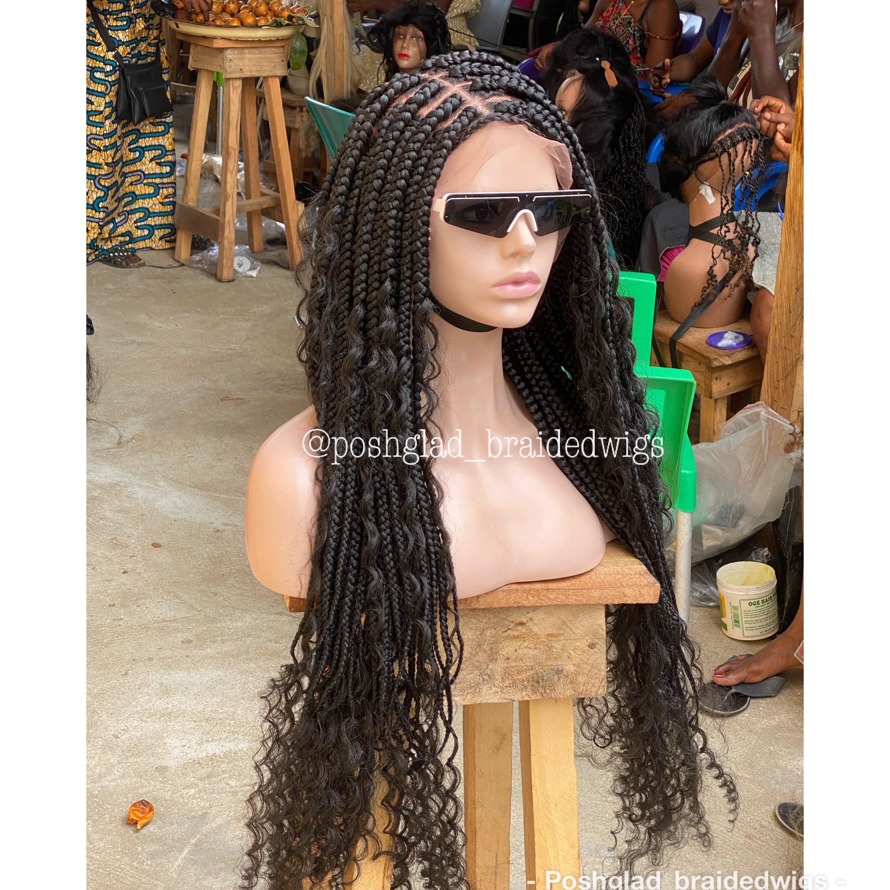 Bohemian Box Braid Wig, Swiss Full Lace, Color 1B, Waist Length - Bailey Bohemian Box Braid Wig, Swiss Full Lace, Color 1B, Waist Length - Bailey