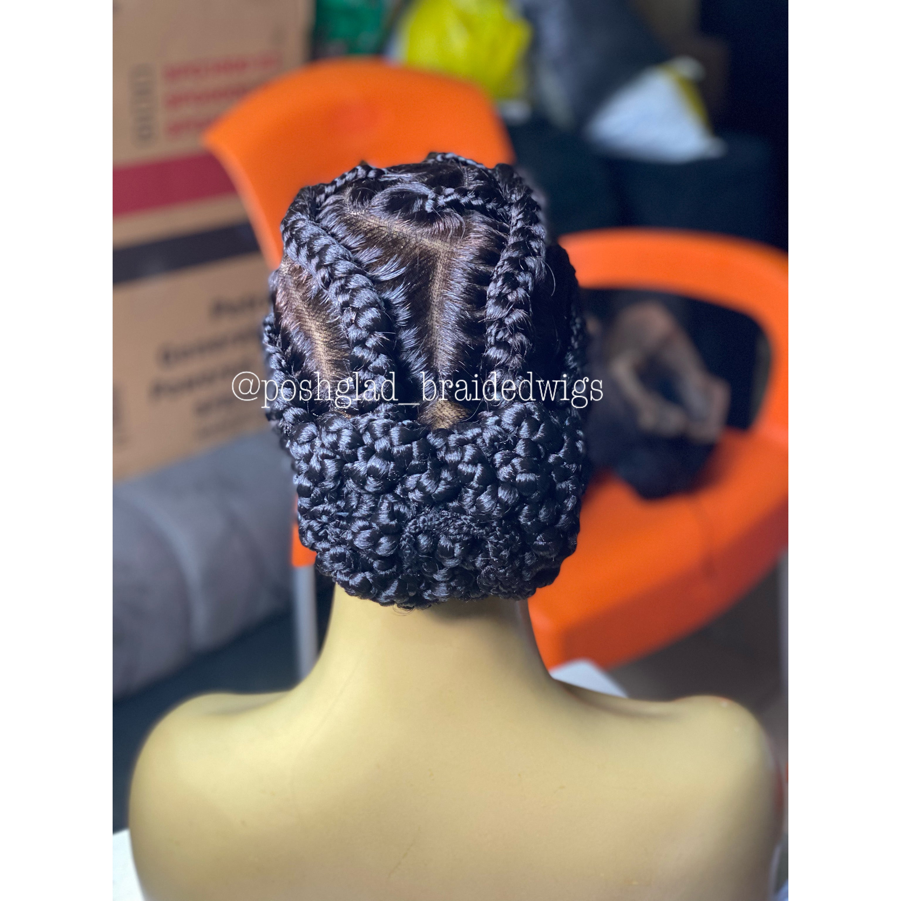 Feedin Braid Wig With Heart, Human Hair Full Lace, Black Color, Glueless - Farrah Feedin Braid Wig With Heart, Human Hair Full Lace, Black Color, Glueless - Farrah