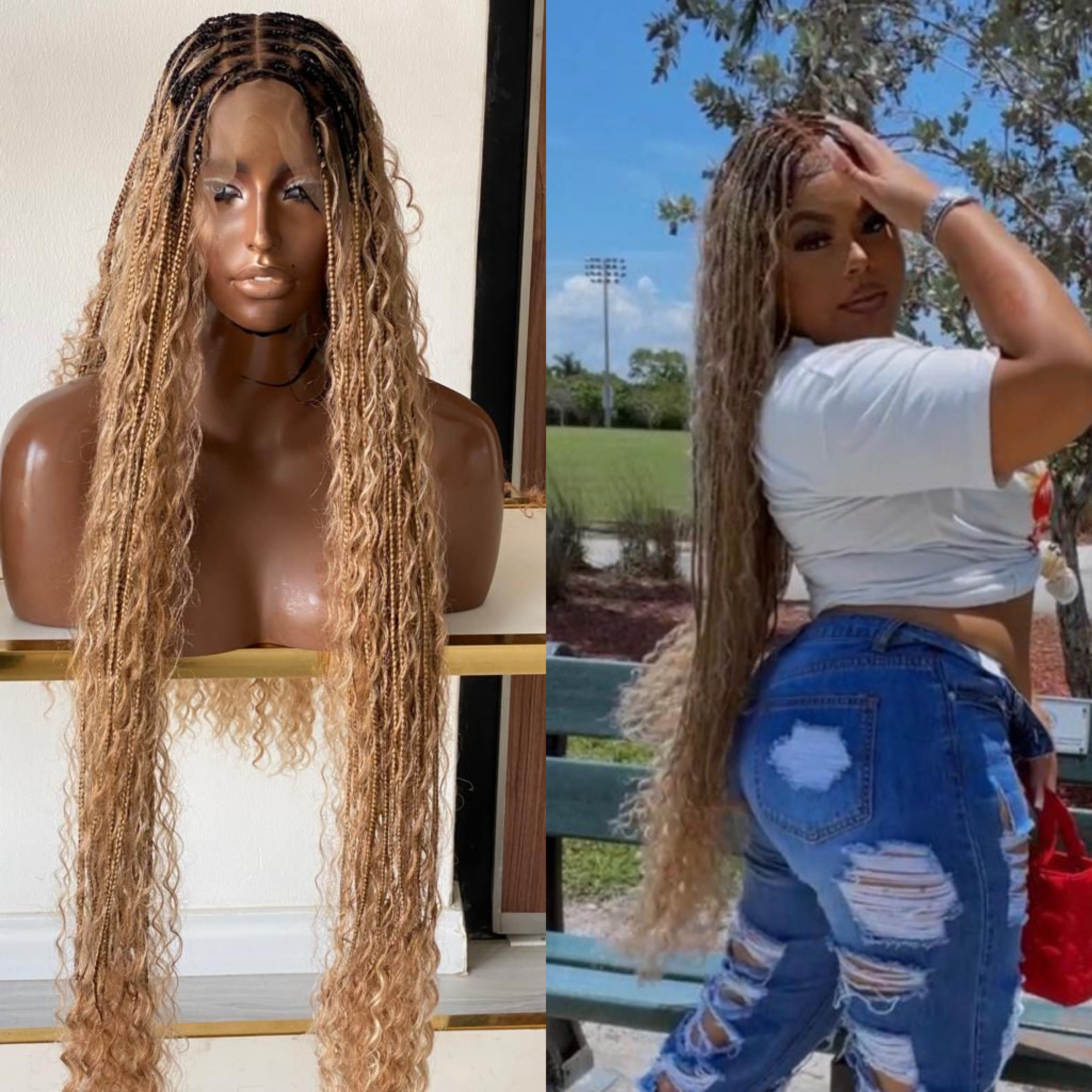 BOHEMIAN KNOTLESS BRAID WIG, FULL LACE, WAIST, VIP LUX COLOR BOHEMIAN KNOTLESS BRAID WIG, FULL LACE, WAIST, VIP LUX COLOR
