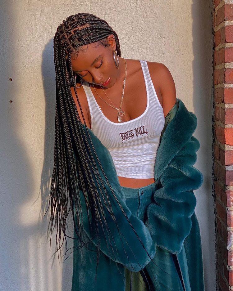 Shade Knotless Braid Wig, Swiss Full Lace, Color 1B, Glueless - Solange Shade Knotless Braid Wig, Swiss Full Lace, Color 1B, Glueless - Solange