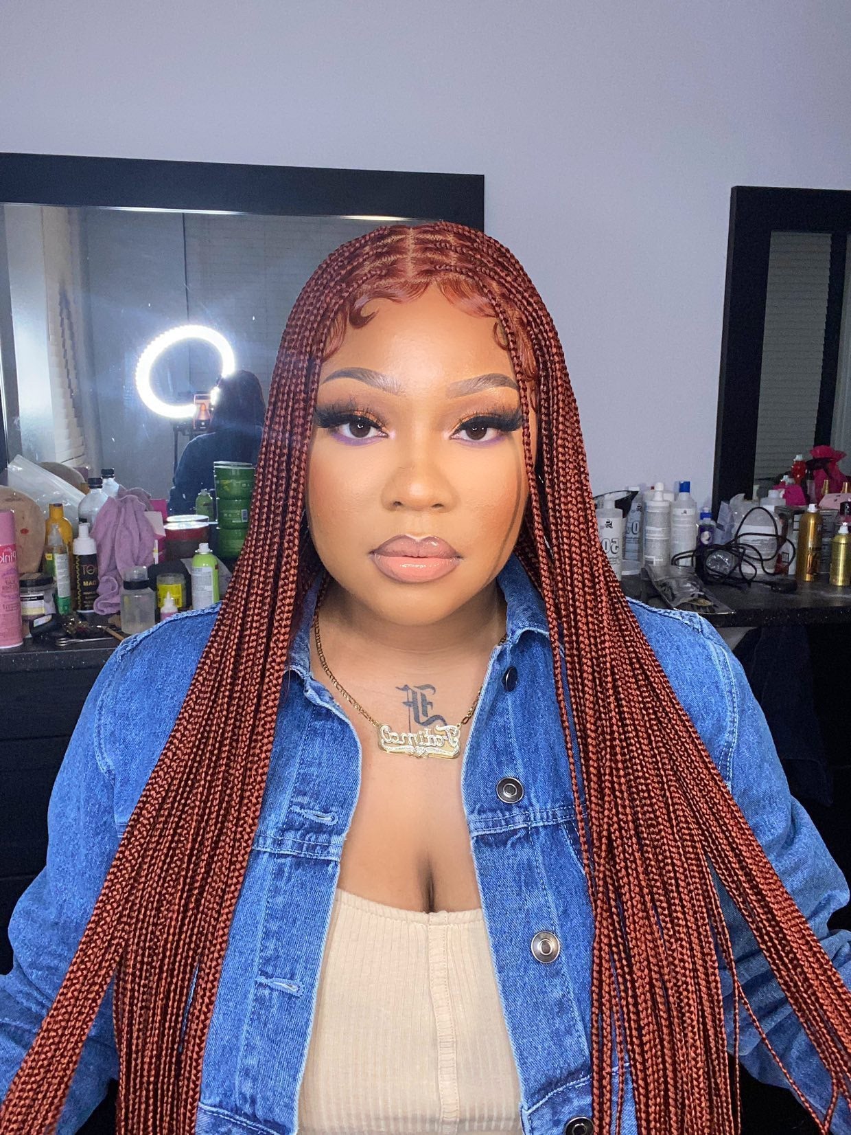 Knotless Braid Wig, HD Full Lace, color 350, Waist Length, Glueless - Gina Knotless Braid Wig, HD Full Lace, color 350, Waist Length, Glueless - Gina