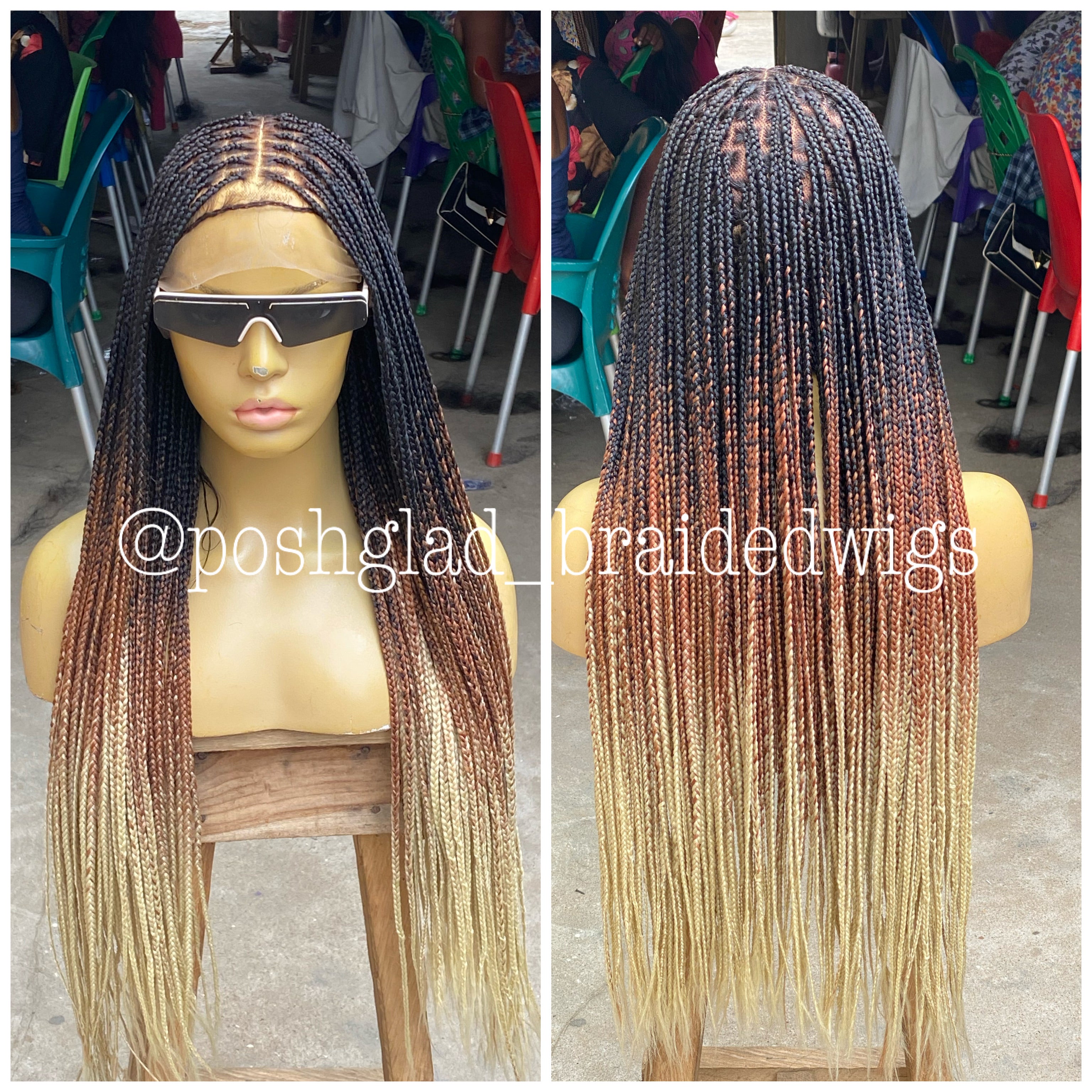 Knotless Braid Wig, Swiss Full Lace, Threetone Color, Waist Length - Gabrielle Knotless Braid Wig, Swiss Full Lace, Threetone Color, Waist Length - Gabrielle