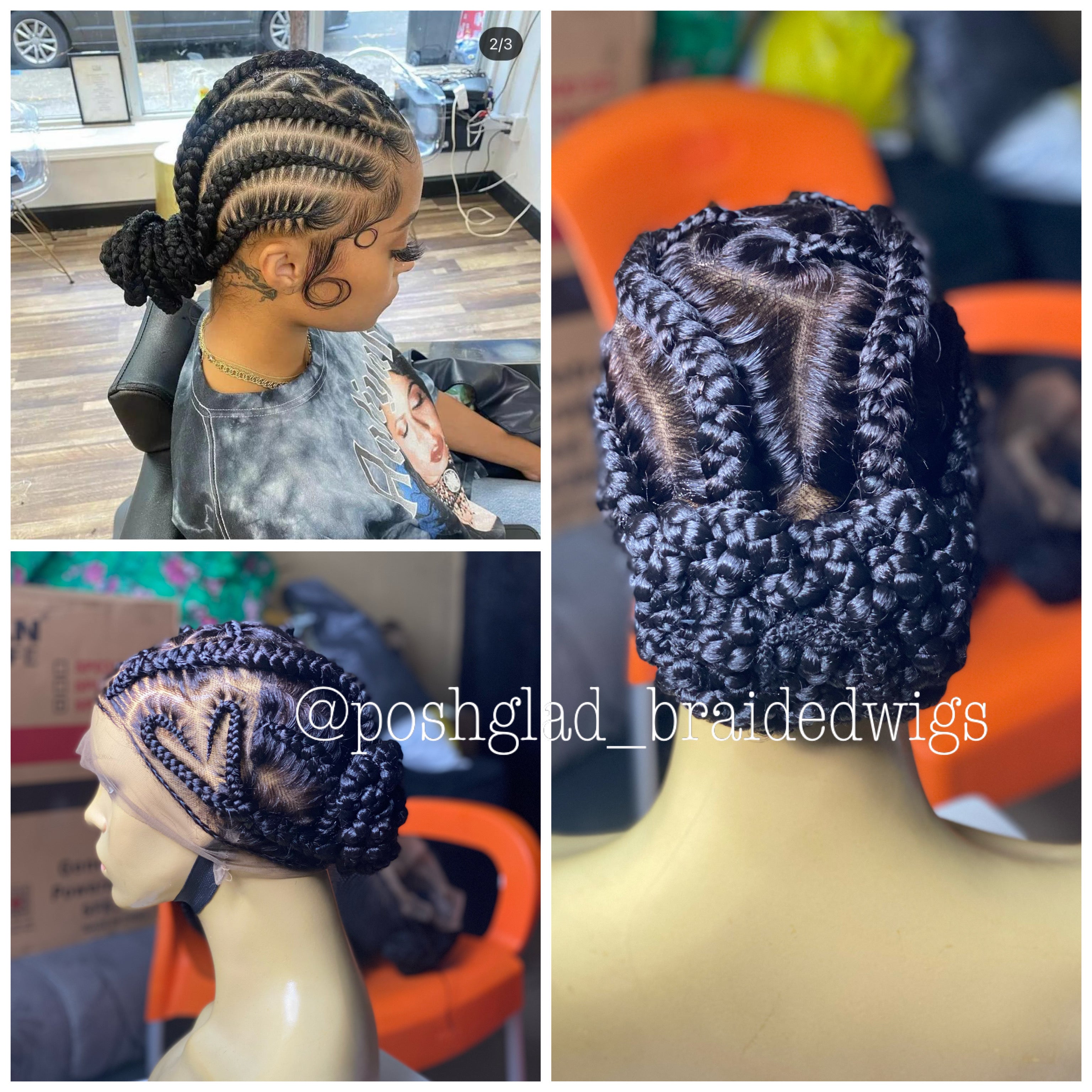 Feedin Braid Wig With Heart, Human Hair Full Lace, Black Color, Glueless - Farrah Feedin Braid Wig With Heart, Human Hair Full Lace, Black Color, Glueless - Farrah