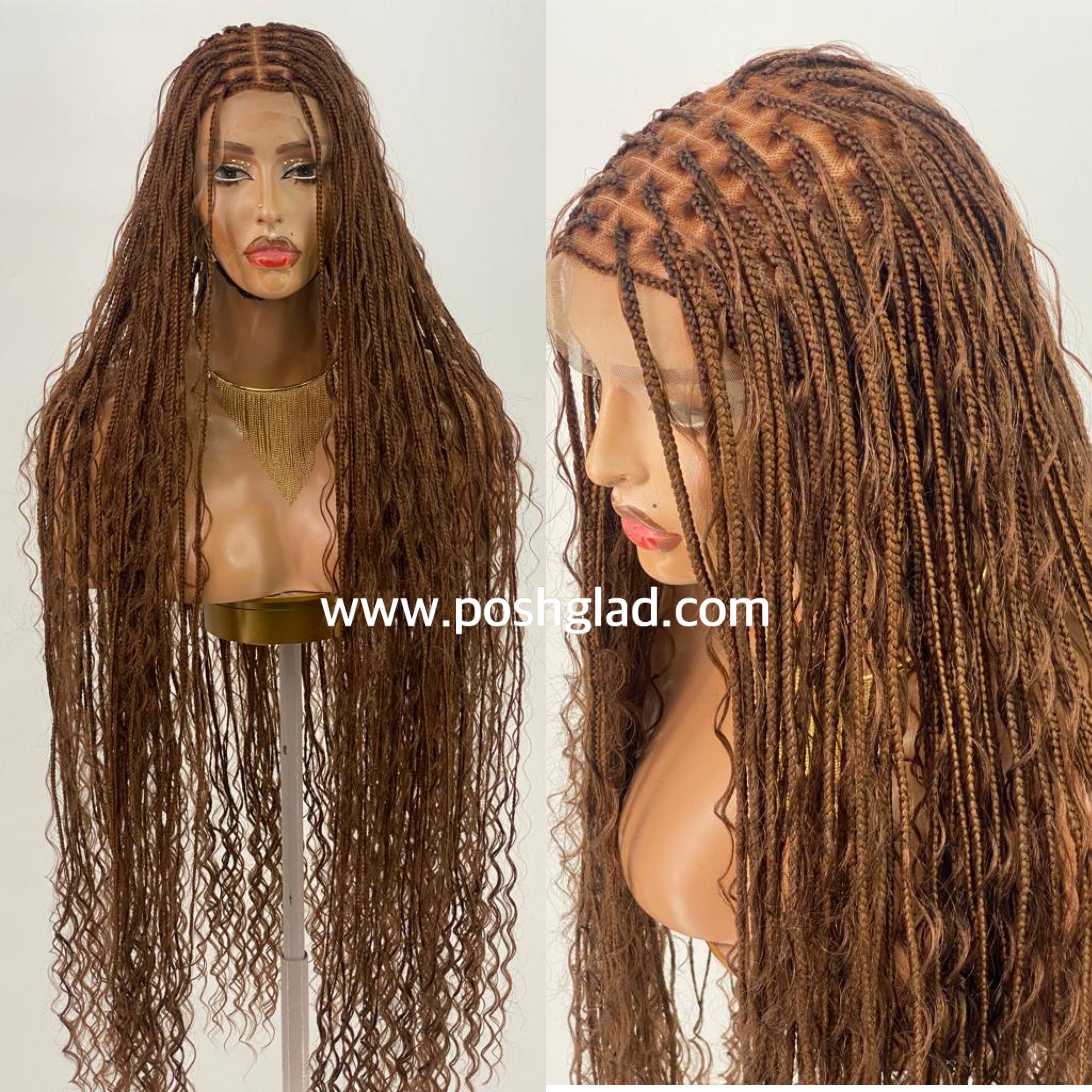 Bohemian Knotless Braid Wig, Swiss Full Lace, Color 30, Tailbone Length - Demi Bohemian Knotless Braid Wig, Swiss Full Lace, Color 30, Tailbone Length - Demi