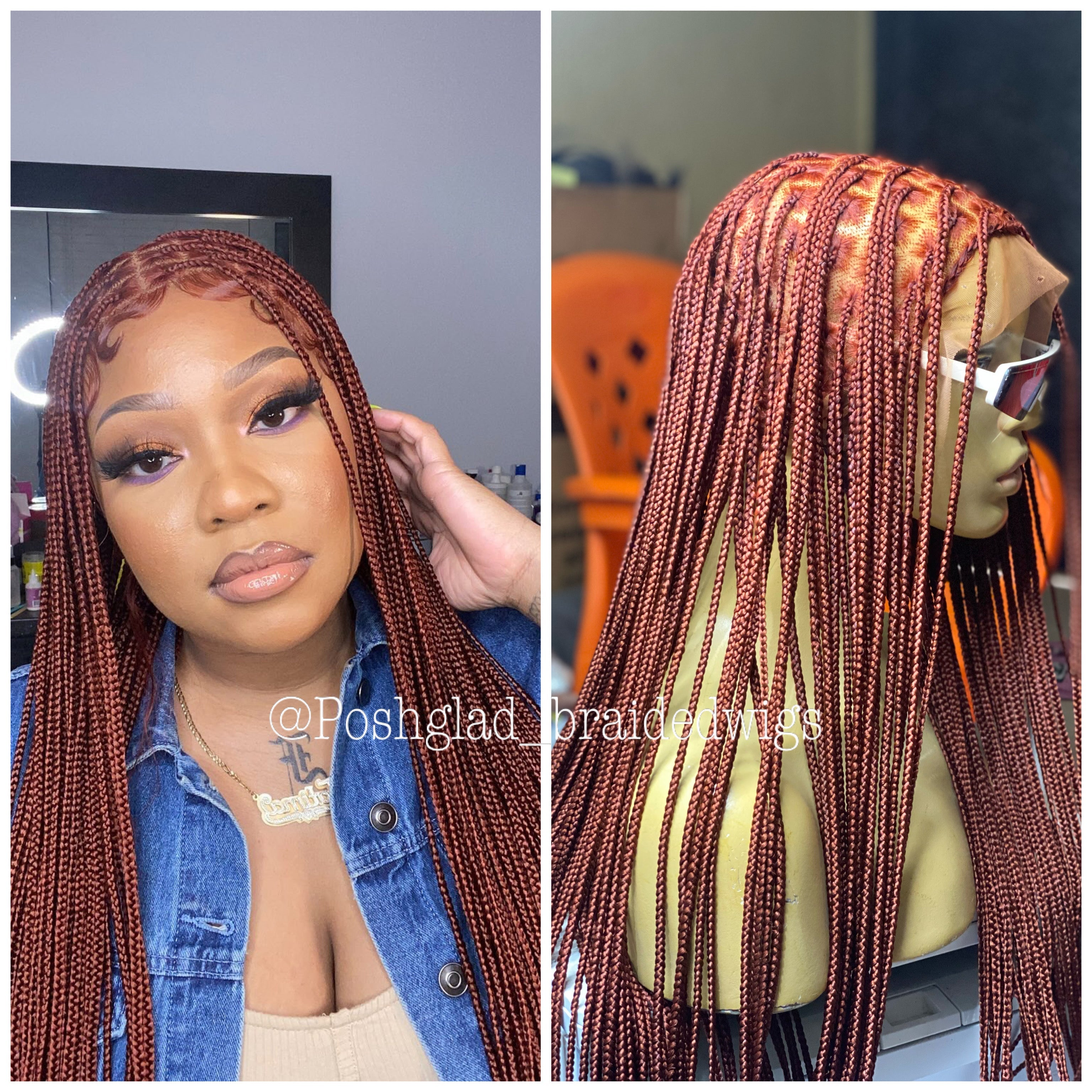 Knotless Braid Wig, HD Full Lace, color 350, Waist Length, Glueless - Gina Knotless Braid Wig, HD Full Lace, color 350, Waist Length, Glueless - Gina