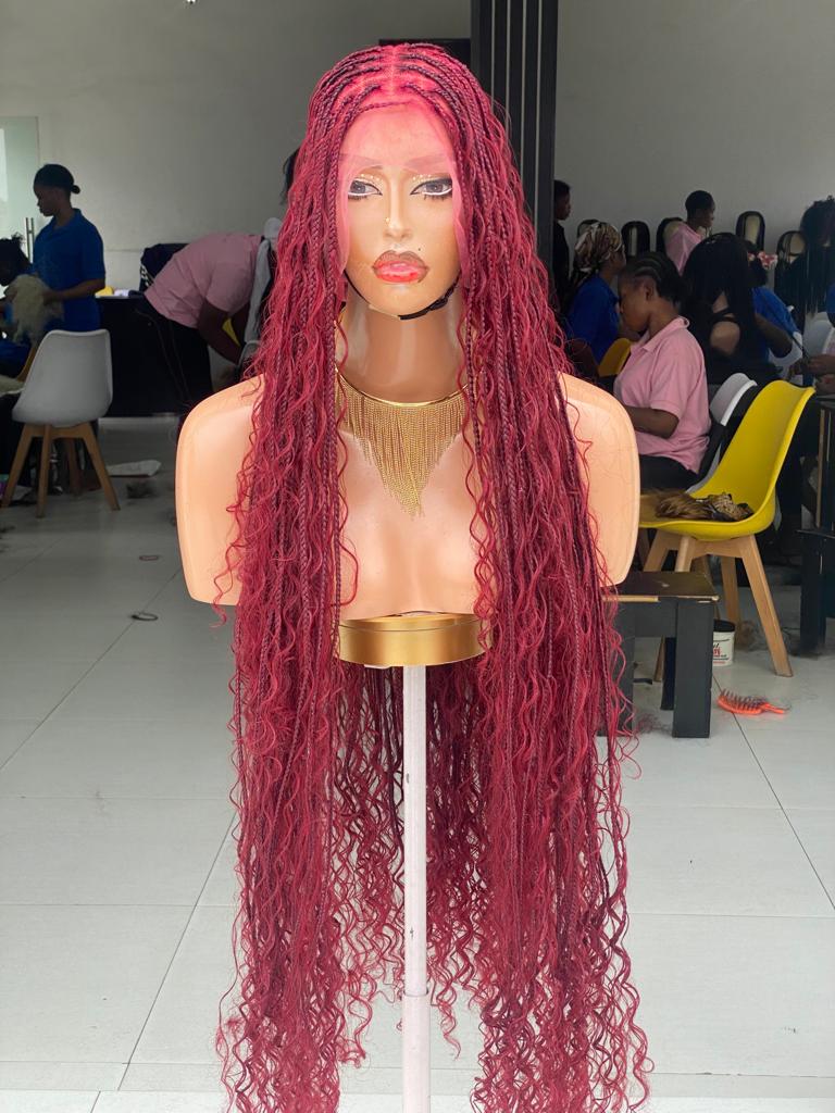 Bohemian Knotless Braid Wig, Full Lace, Burgundy Waist, Medium Cap - NATA Bohemian Knotless Braid Wig, Full Lace, Burgundy Waist, Medium Cap - NATA