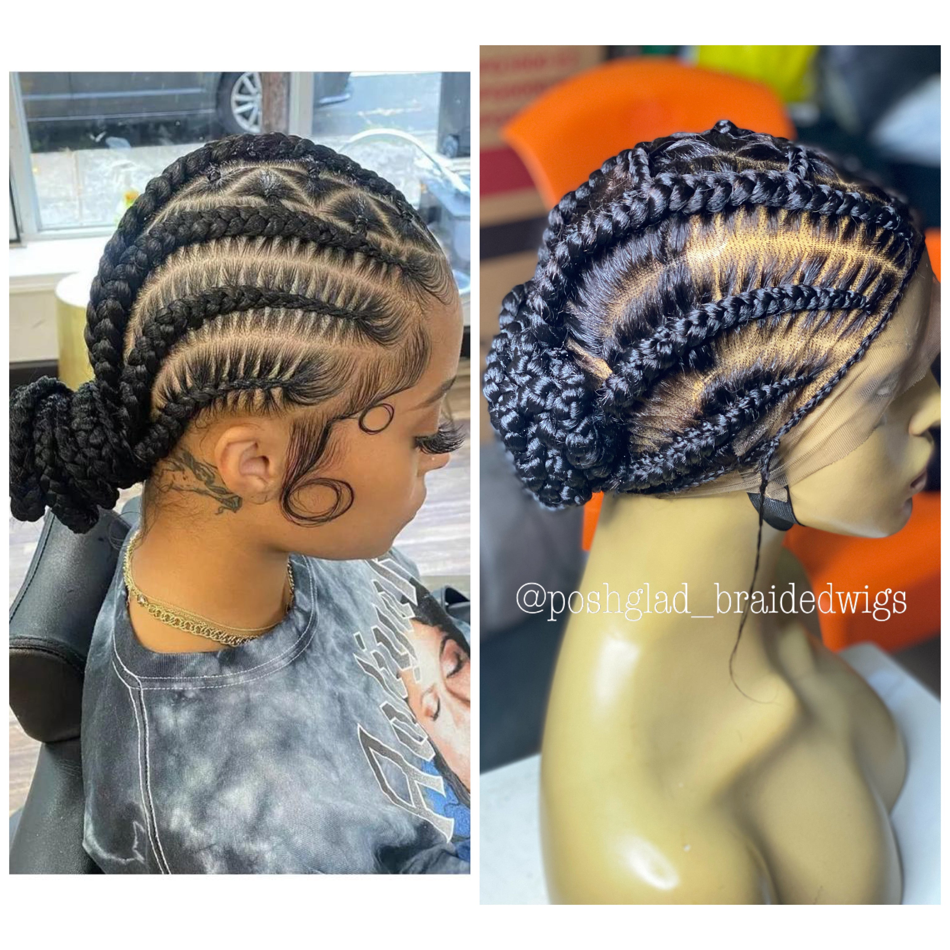 Feedin Braid Wig With Heart, Human Hair Full Lace, Black Color, Glueless - Farrah Feedin Braid Wig With Heart, Human Hair Full Lace, Black Color, Glueless - Farrah
