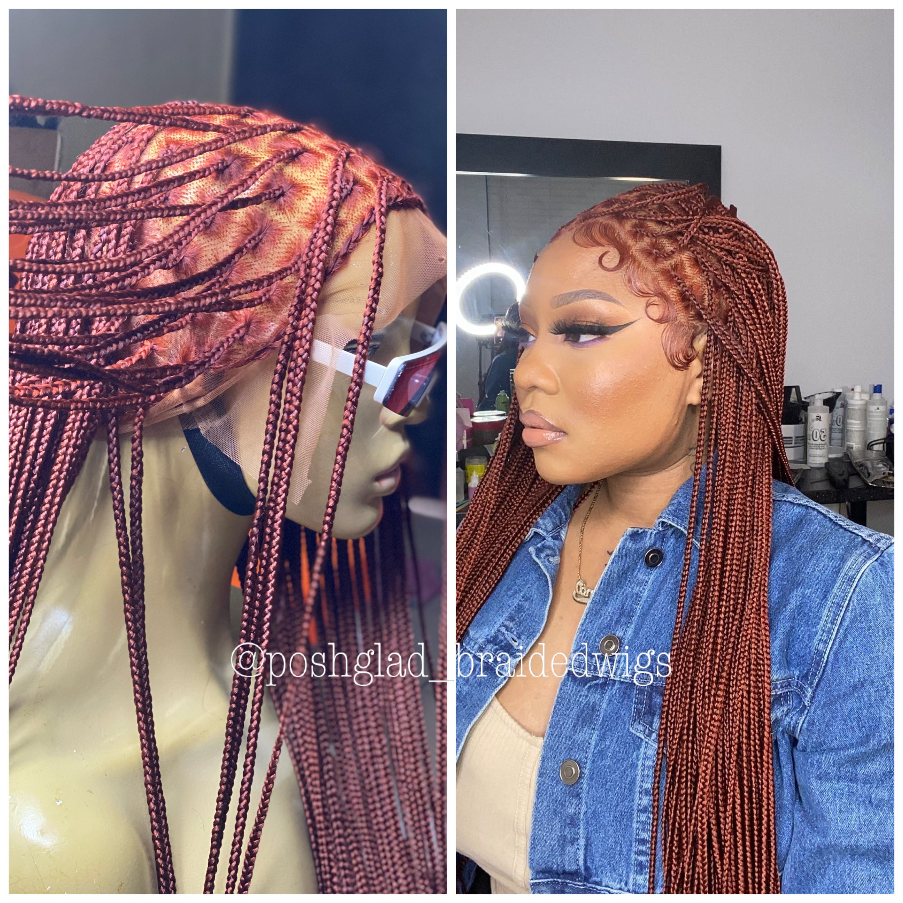 Knotless Braid Wig, HD Full Lace, color 350, Waist Length, Glueless - Gina Knotless Braid Wig, HD Full Lace, color 350, Waist Length, Glueless - Gina