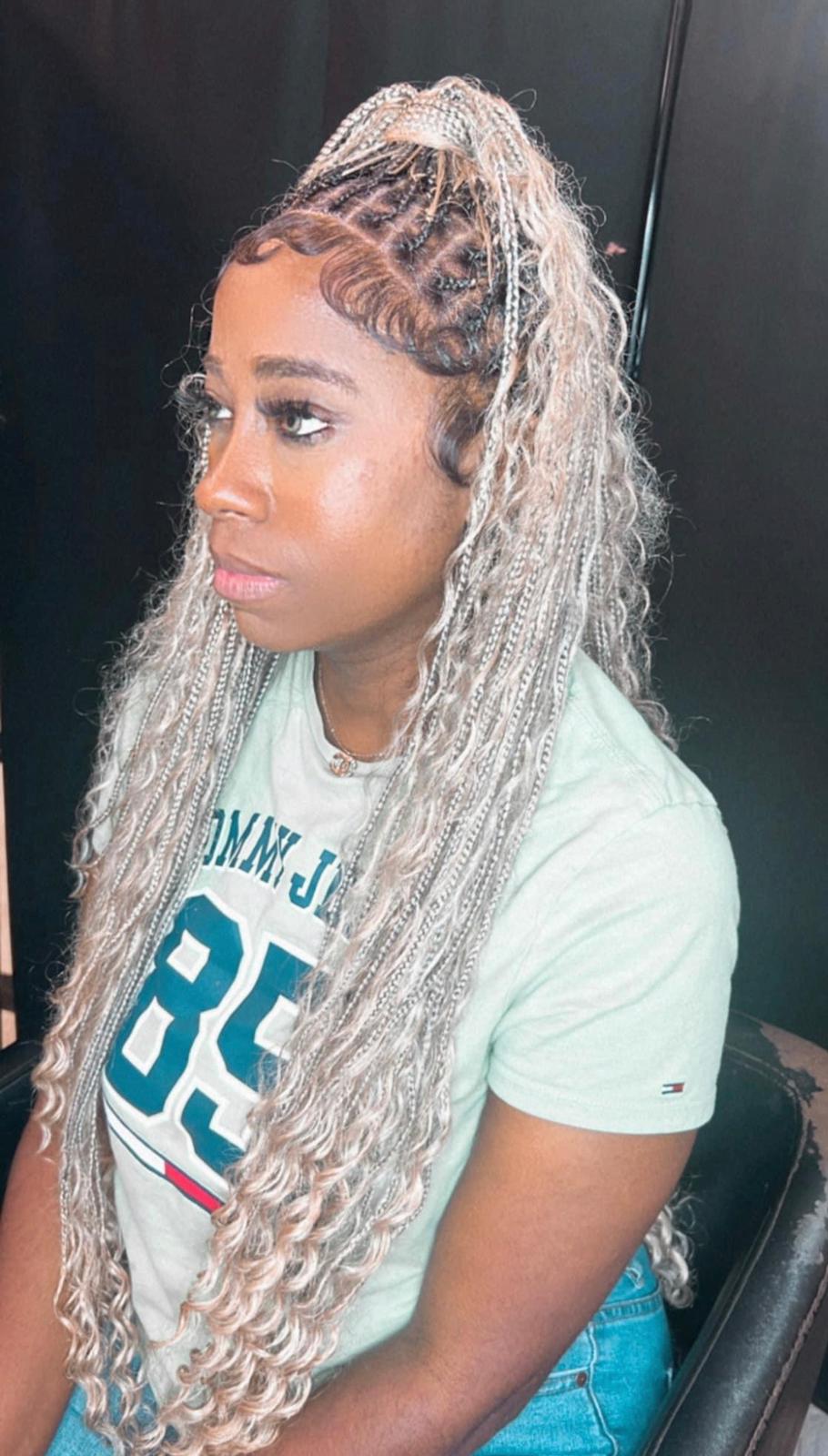 Bohemian Knotless Braid Wig, Full Lace, Waist, Color 613 mix - ZARA Bohemian Knotless Braid Wig, Full Lace, Waist, Color 613 mix - ZARA