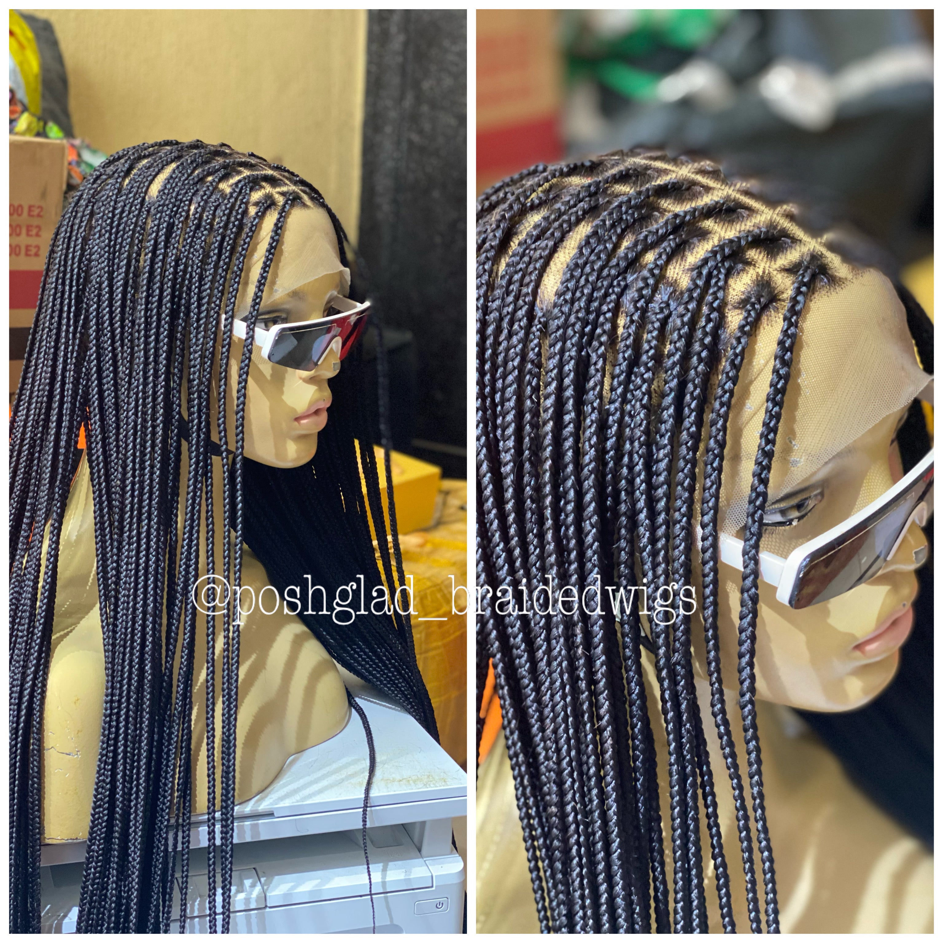 Knotless Braid Wig, Swiss Full Lace, Color 1, Glueless, Small Knots - Patsy Knotless Braid Wig, Swiss Full Lace, Color 1, Glueless, Small Knots - Patsy