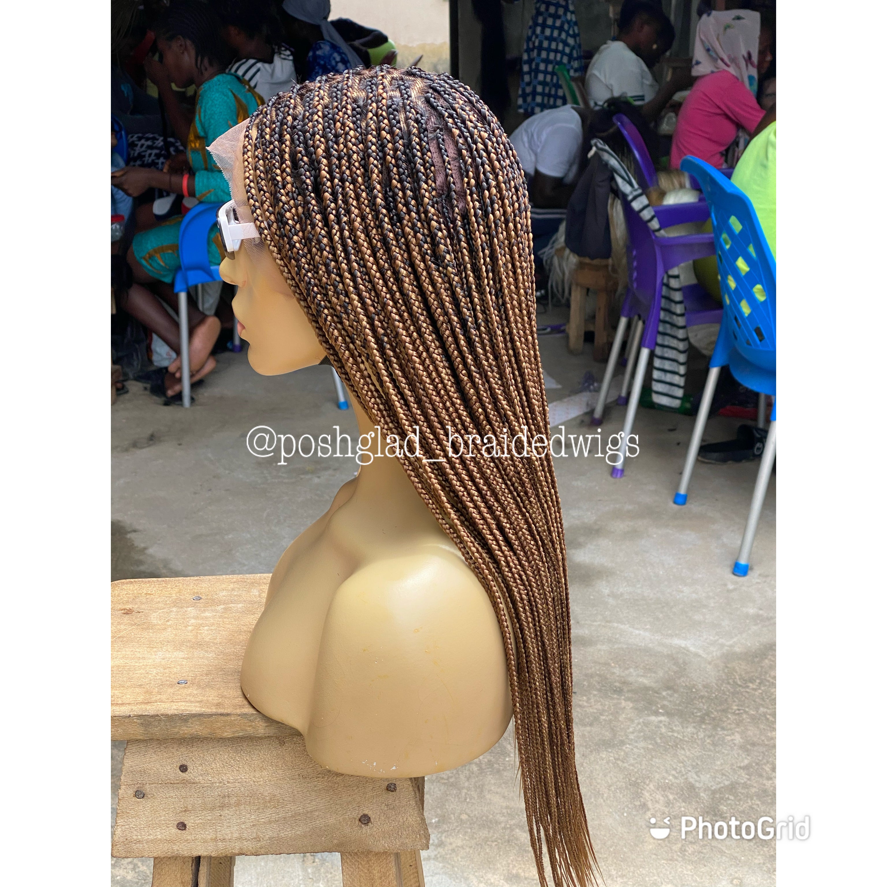 Shade Knotless Braid Wig, Full Lace, Color mix, Waist Length, Glueless Shade Knotless Braid Wig, Full Lace, Color mix, Waist Length, Glueless