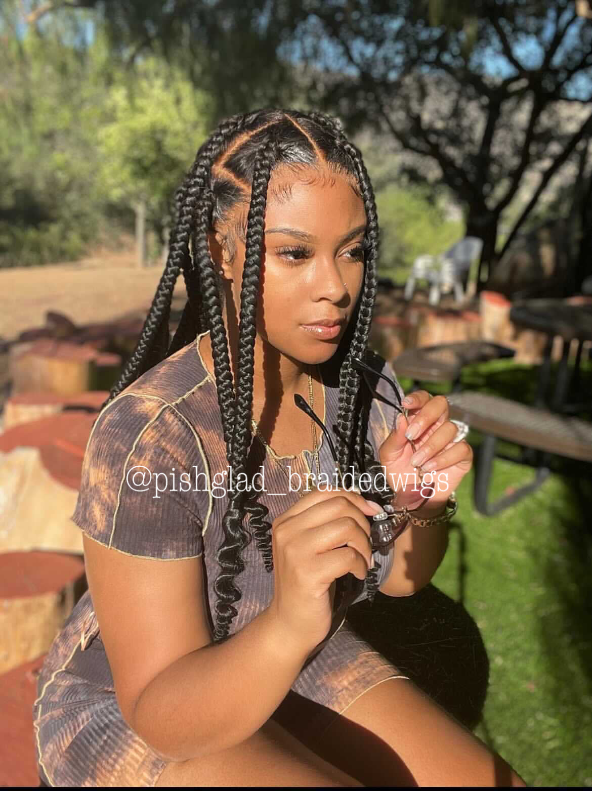CoiLeray Jumbo Knotless Braid Wig (100% Full Lace Base) Black Color, Spiral End - Rae CoiLeray Jumbo Knotless Braid Wig (100% Full Lace Base) Black Color, Spiral End - Rae