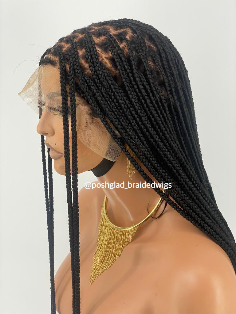 Shade Knotless Braid Wig, Swiss Full Lace, Color 1B (Ready To Ship) Shade Knotless Braid Wig, Swiss Full Lace, Color 1B (Ready To Ship)