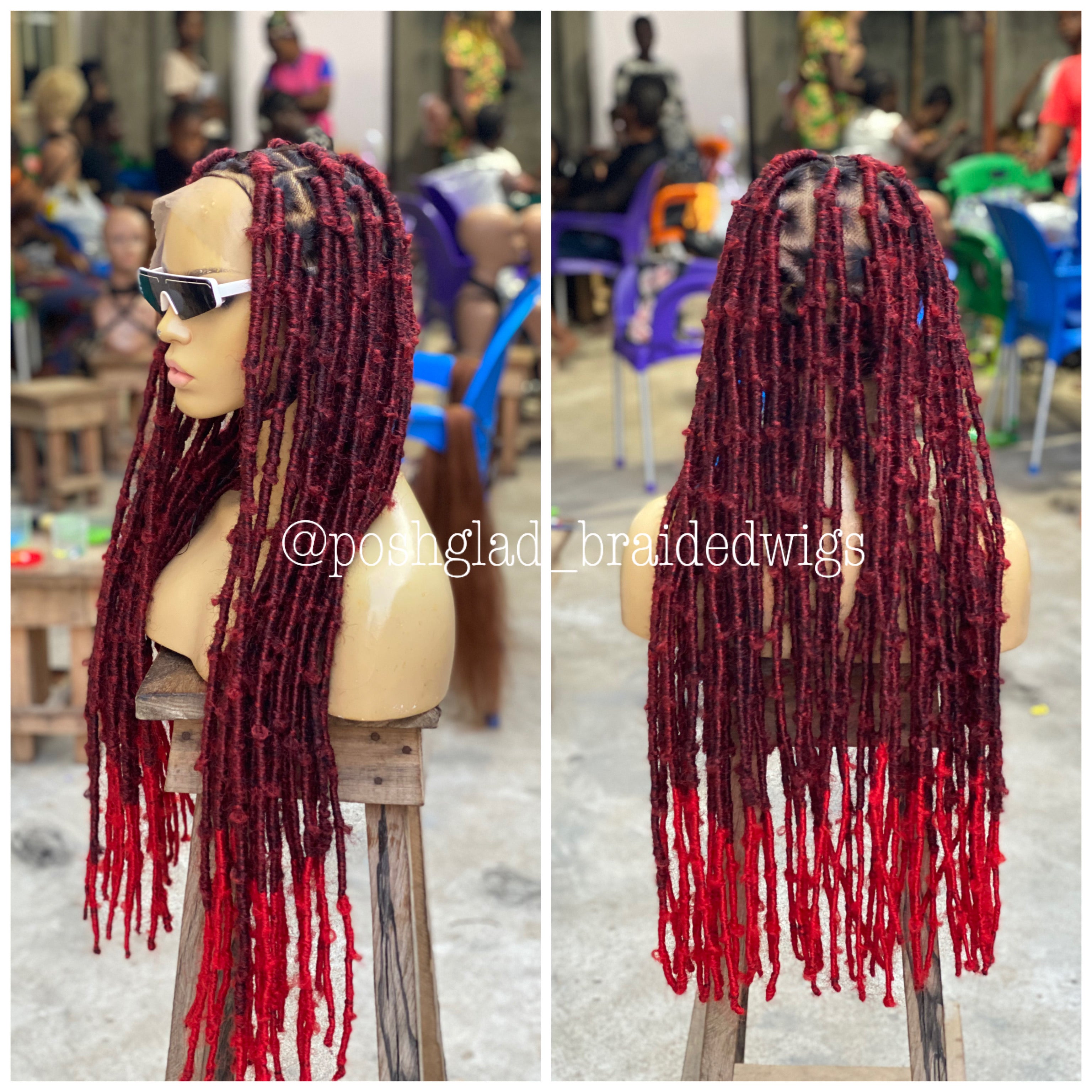 Destress Faux Locs - Wine Color Fire Red Ombré - Rosemary Destress Faux Locs - Wine Color Fire Red Ombré - Rosemary