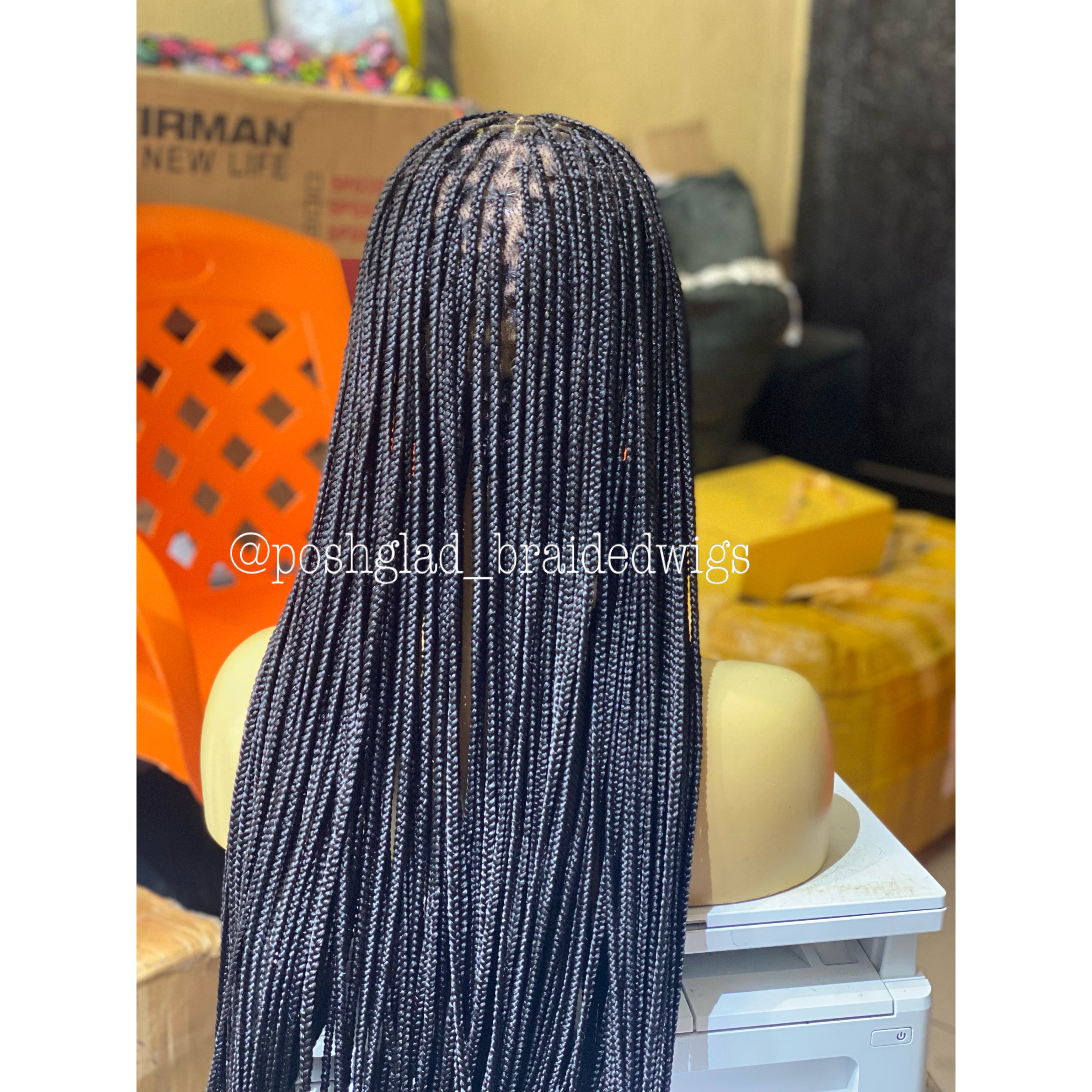 Knotless Braid Wig, Swiss Full Lace, Color 1, Glueless, Small Knots - Patsy Knotless Braid Wig, Swiss Full Lace, Color 1, Glueless, Small Knots - Patsy