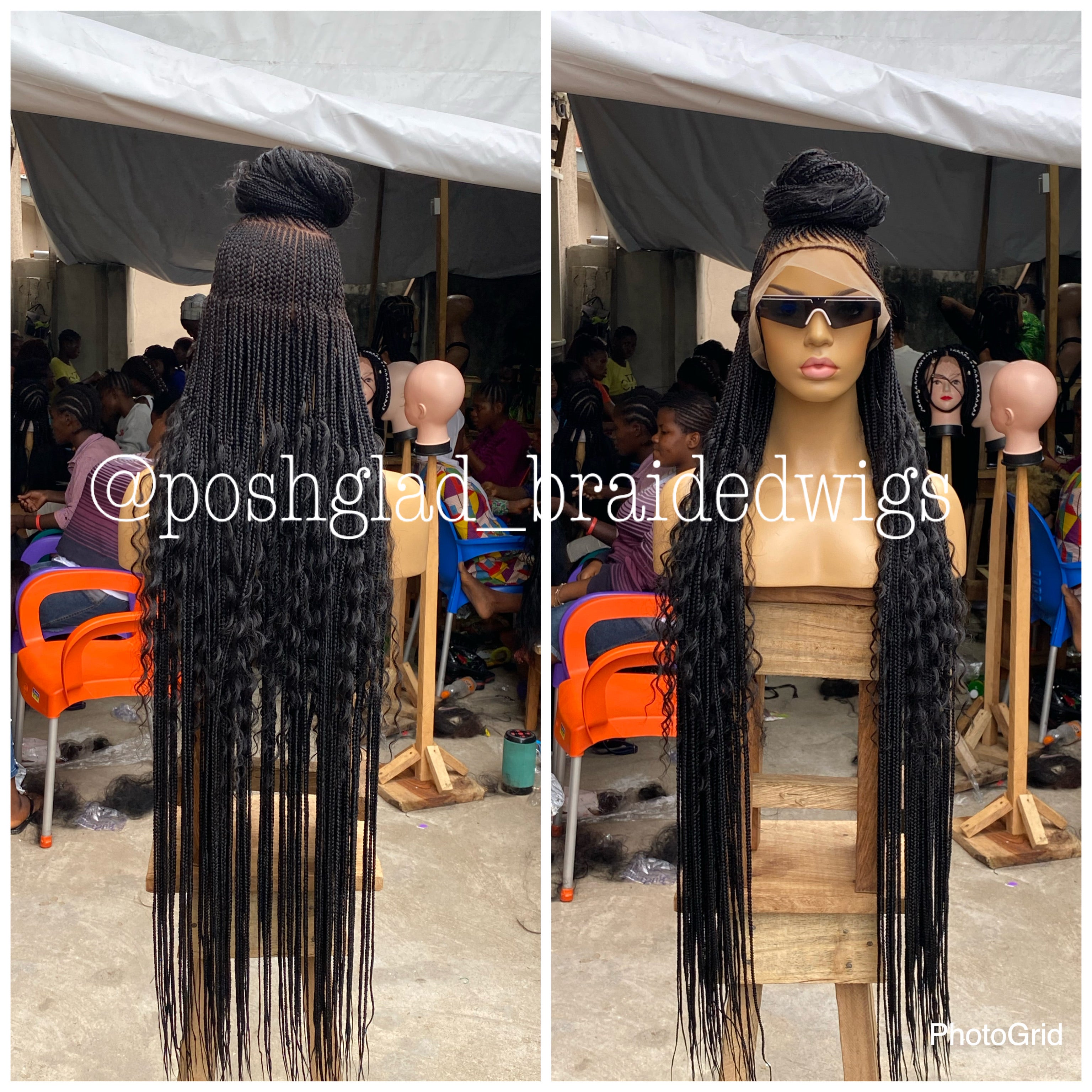 Bohemian Cornrow Braided Wig, Full Lace, Color 1B, Waist Length - Greta Bohemian Cornrow Braided Wig, Full Lace, Color 1B, Waist Length - Greta