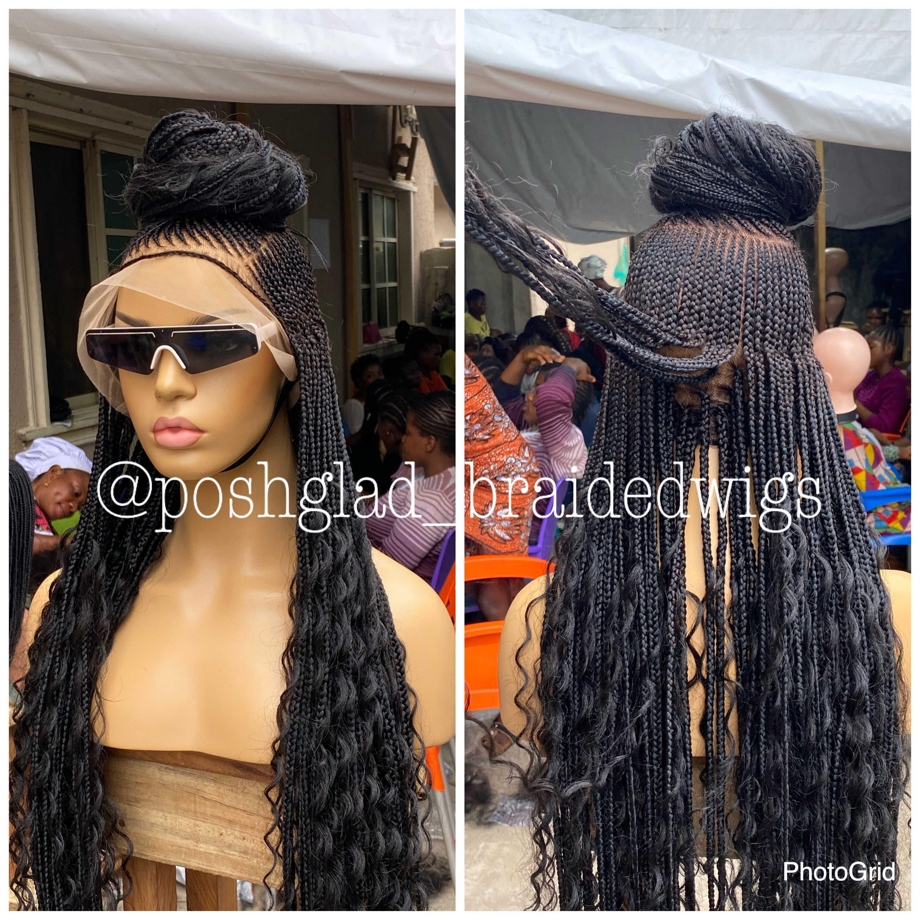 Bohemian Cornrow Braided Wig, Full Lace, Color 1B, Waist Length - Greta Bohemian Cornrow Braided Wig, Full Lace, Color 1B, Waist Length - Greta