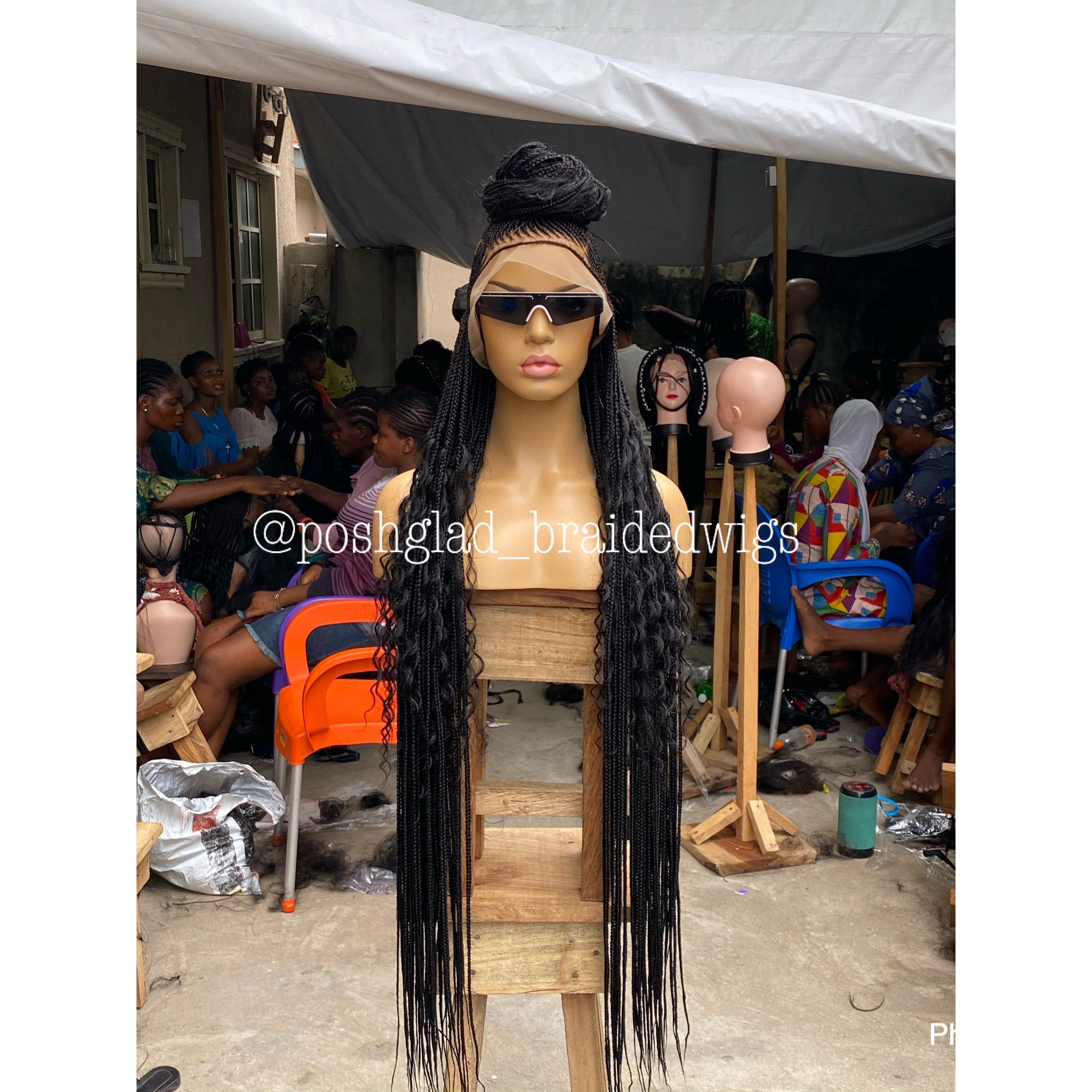 Bohemian Cornrow Braided Wig, Full Lace, Color 1B, Waist Length - Greta Bohemian Cornrow Braided Wig, Full Lace, Color 1B, Waist Length - Greta
