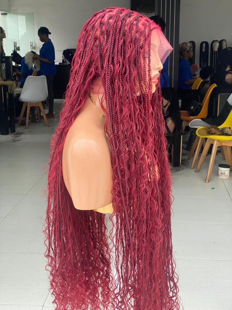 Bohemian Knotless Braid Wig, Full Lace, Burgundy Waist, Medium Cap - NATA Bohemian Knotless Braid Wig, Full Lace, Burgundy Waist, Medium Cap - NATA