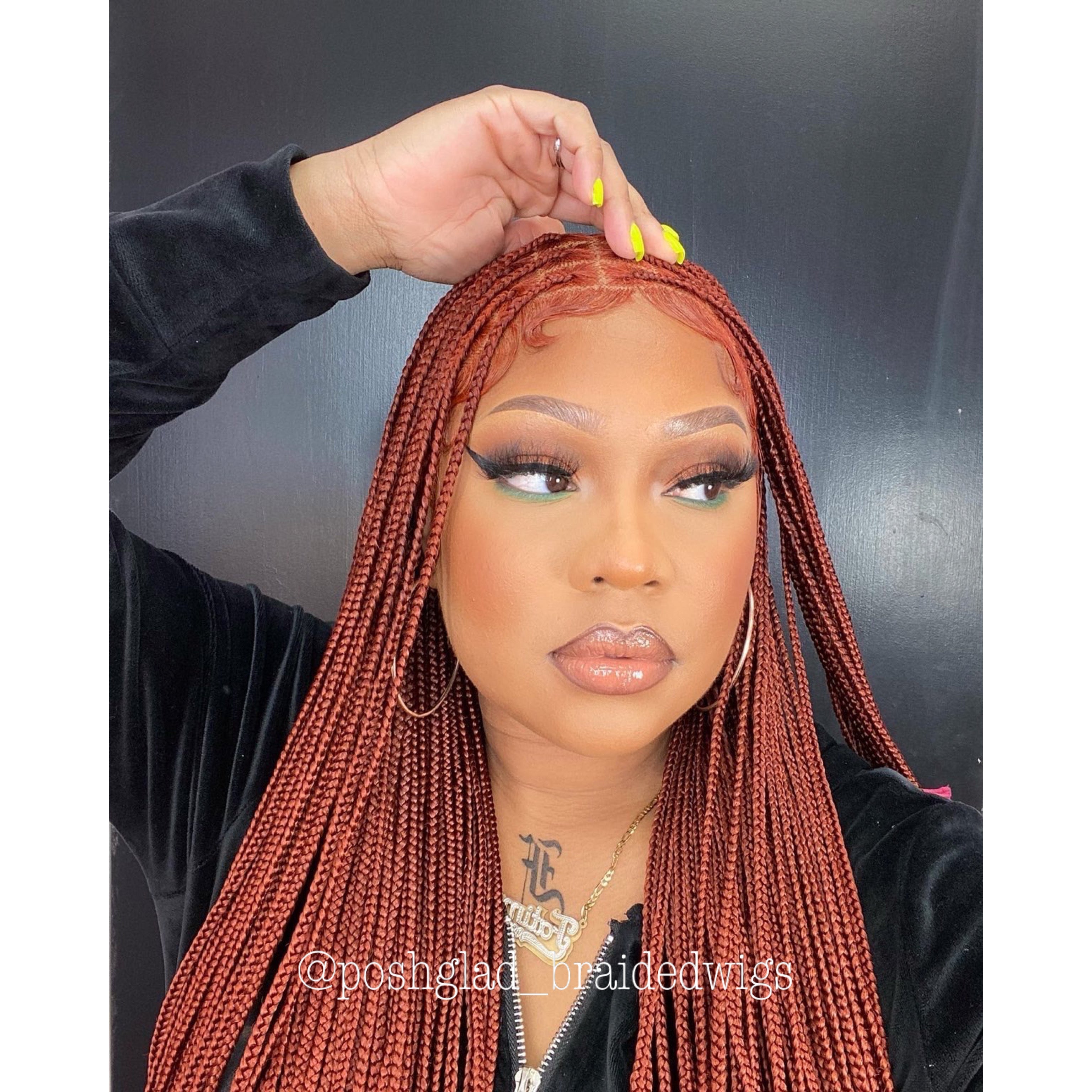 Knotless Braid Wig, HD Full Lace, color 350, Waist Length, Glueless - Gina Knotless Braid Wig, HD Full Lace, color 350, Waist Length, Glueless - Gina