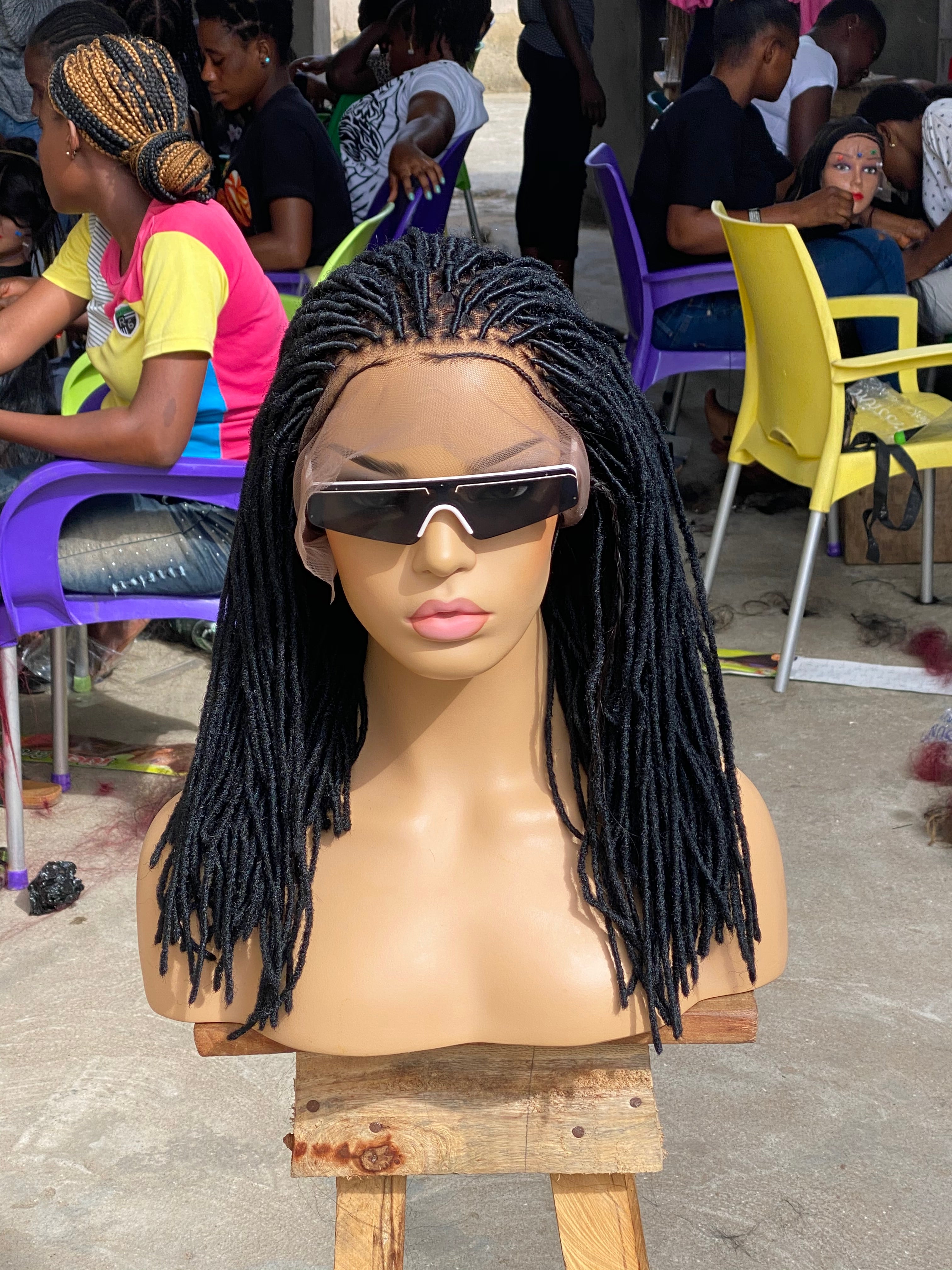 Simple Faux Locs Wig (Swiss Full Lace) Black Color, Shoulder Length - Karina Simple Faux Locs Wig (Swiss Full Lace) Black Color, Shoulder Length - Karina
