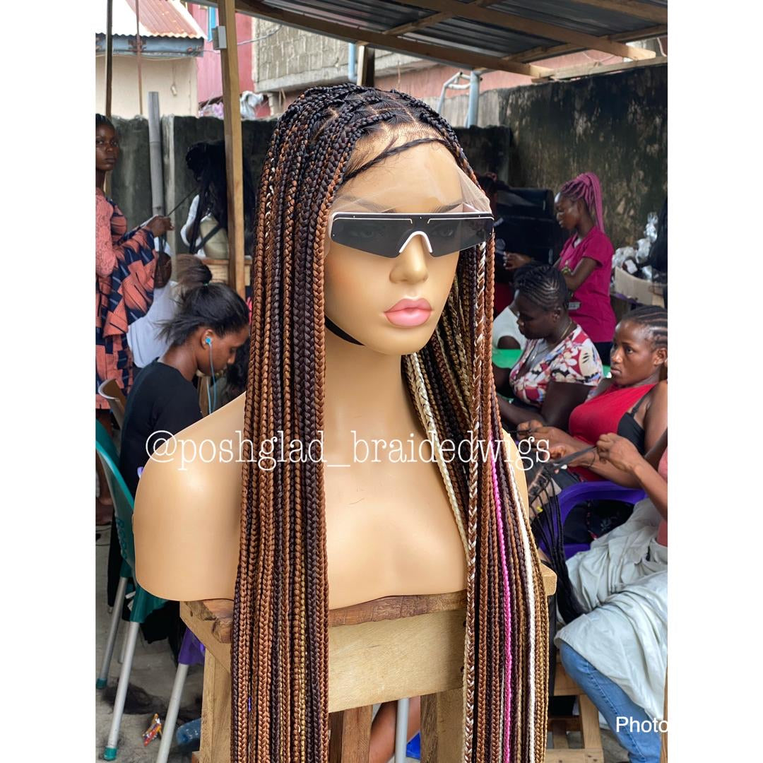 Shade Knotless Braid Wig - Multi Colors Swiss Full Lace Shade Knotless Braid Wig - Multi Colors Swiss Full Lace
