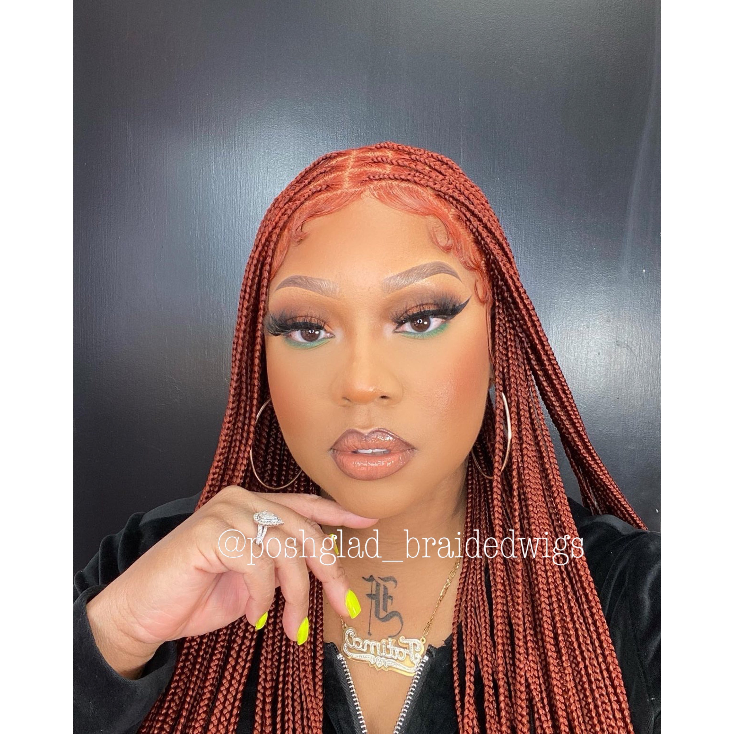 Knotless Braid Wig, HD Full Lace, color 350, Waist Length, Glueless - Gina Knotless Braid Wig, HD Full Lace, color 350, Waist Length, Glueless - Gina