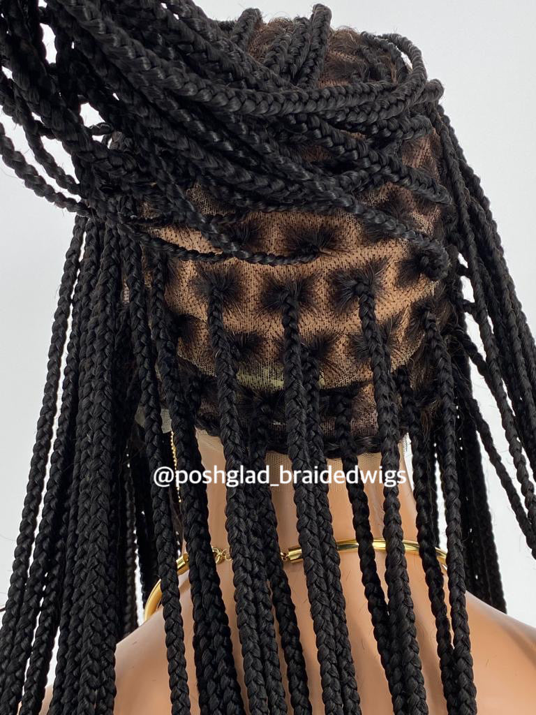 Shade Knotless Braid Wig, Swiss Full Lace, Color 1B (Ready To Ship) Shade Knotless Braid Wig, Swiss Full Lace, Color 1B (Ready To Ship)