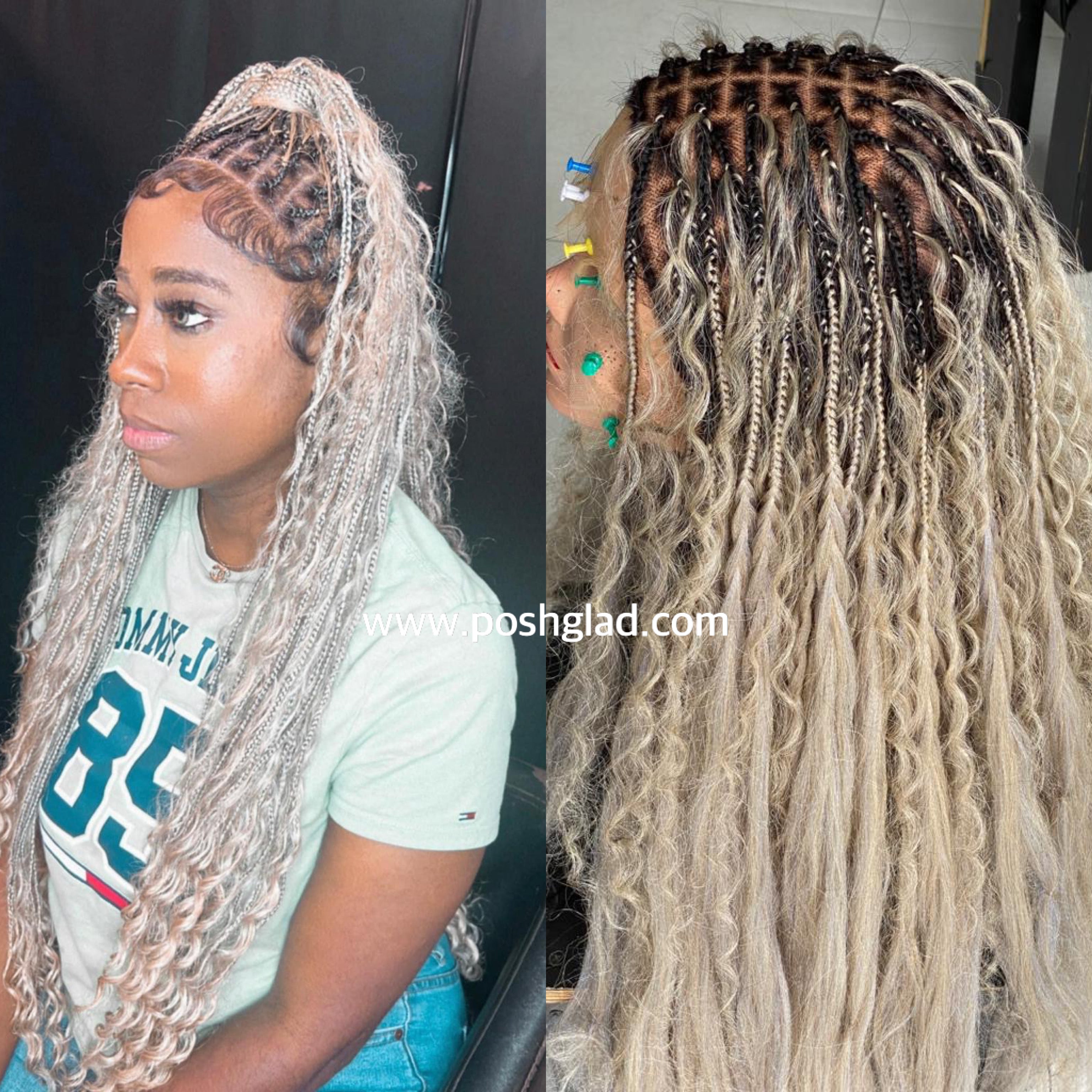 Bohemian Knotless Braid Wig, Full Lace, Waist, Color 613 mix - ZARA Bohemian Knotless Braid Wig, Full Lace, Waist, Color 613 mix - ZARA