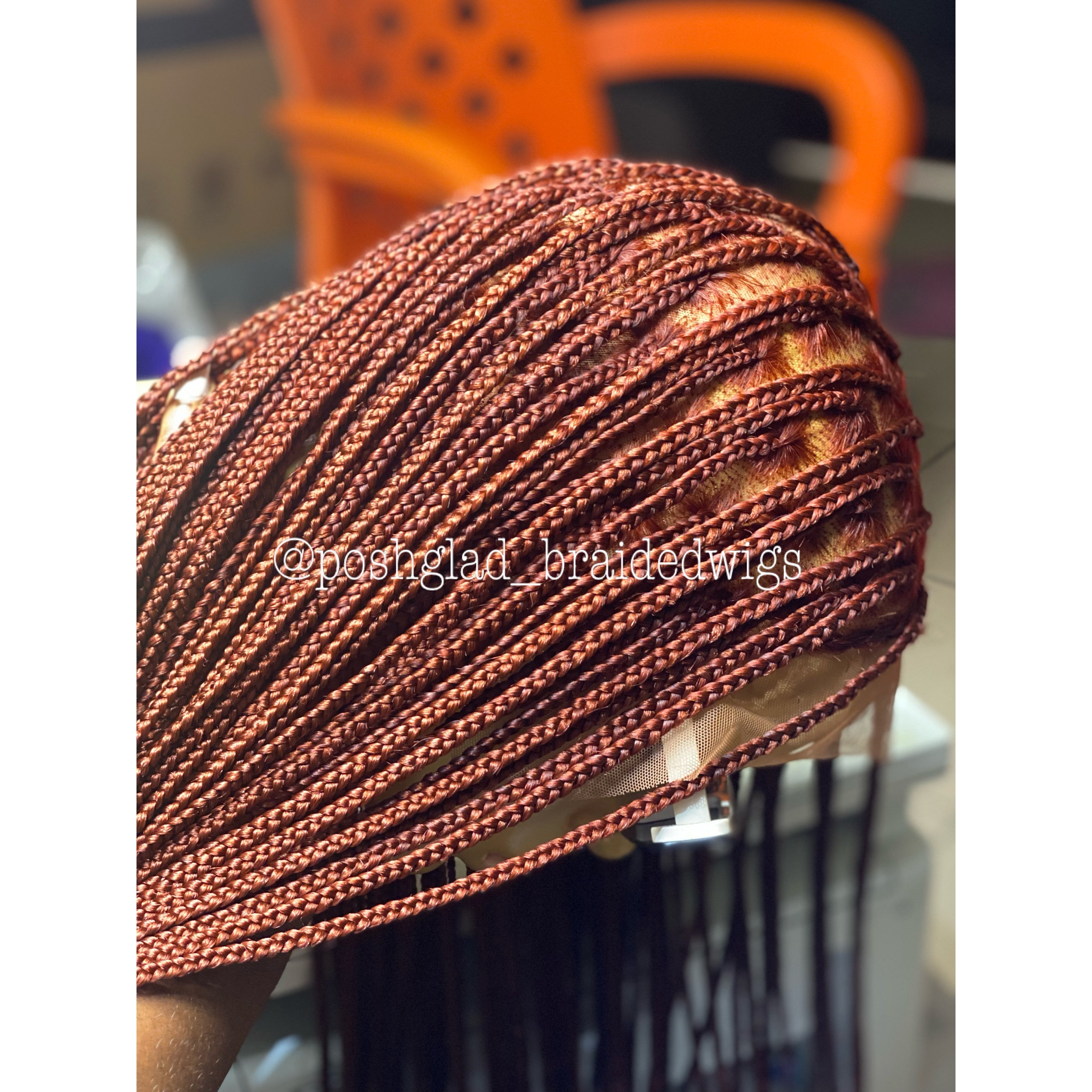 Knotless Braid Wig, HD Full Lace, color 350, Waist Length, Glueless - Gina Knotless Braid Wig, HD Full Lace, color 350, Waist Length, Glueless - Gina
