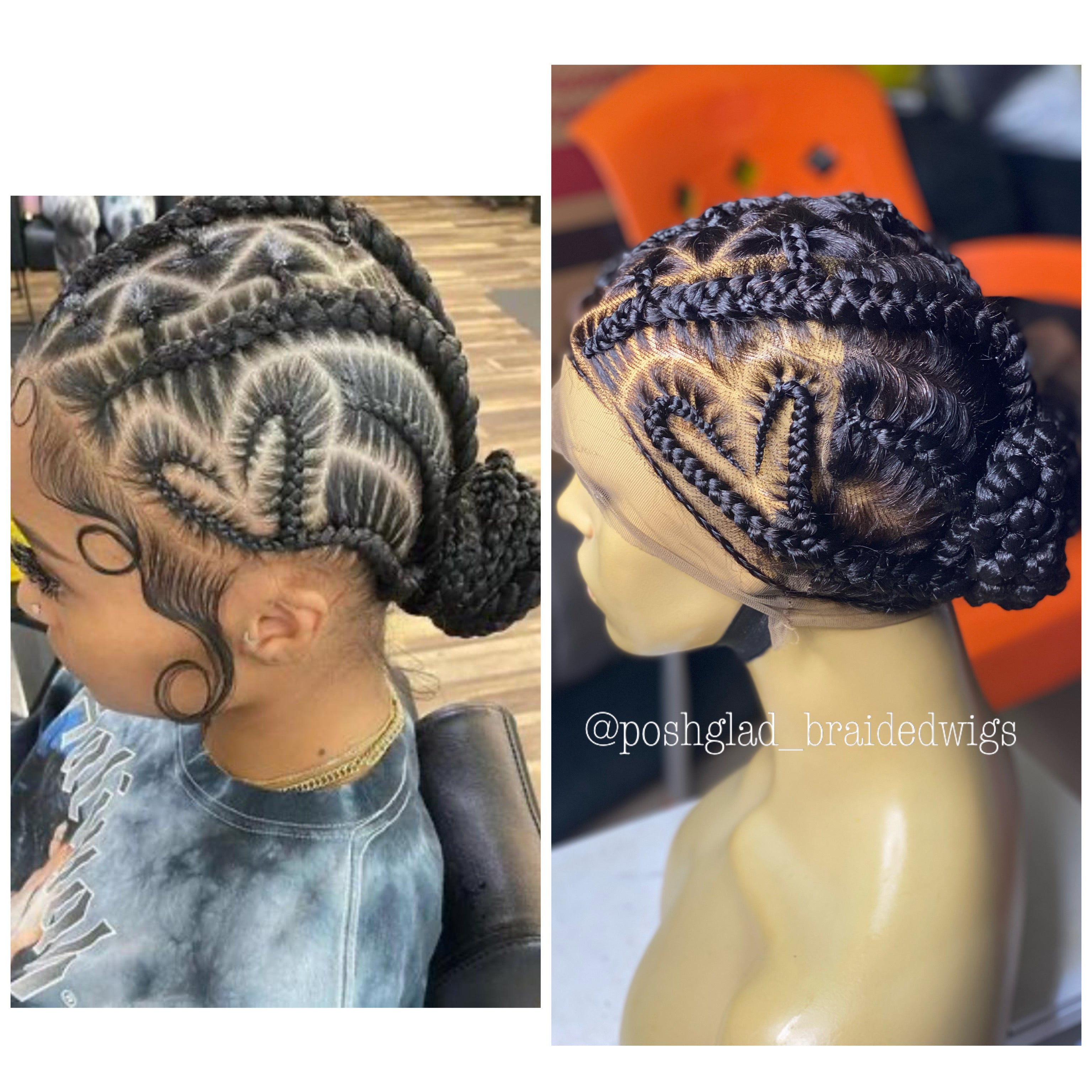 Feedin Braid Wig With Heart, Human Hair Full Lace, Black Color, Glueless - Farrah Feedin Braid Wig With Heart, Human Hair Full Lace, Black Color, Glueless - Farrah