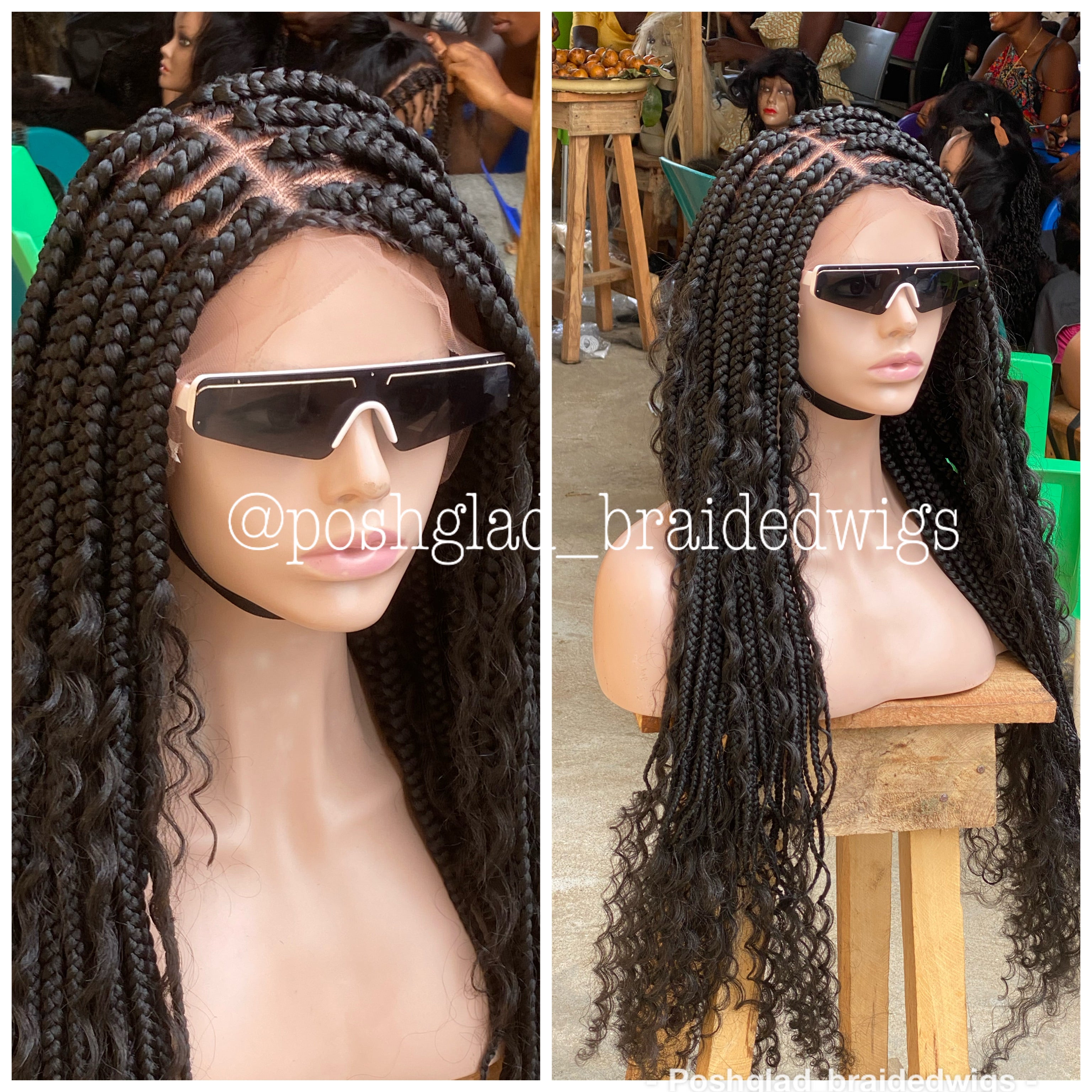 Bohemian Box Braid Wig, Swiss Full Lace, Color 1B, Waist Length - Bailey Bohemian Box Braid Wig, Swiss Full Lace, Color 1B, Waist Length - Bailey