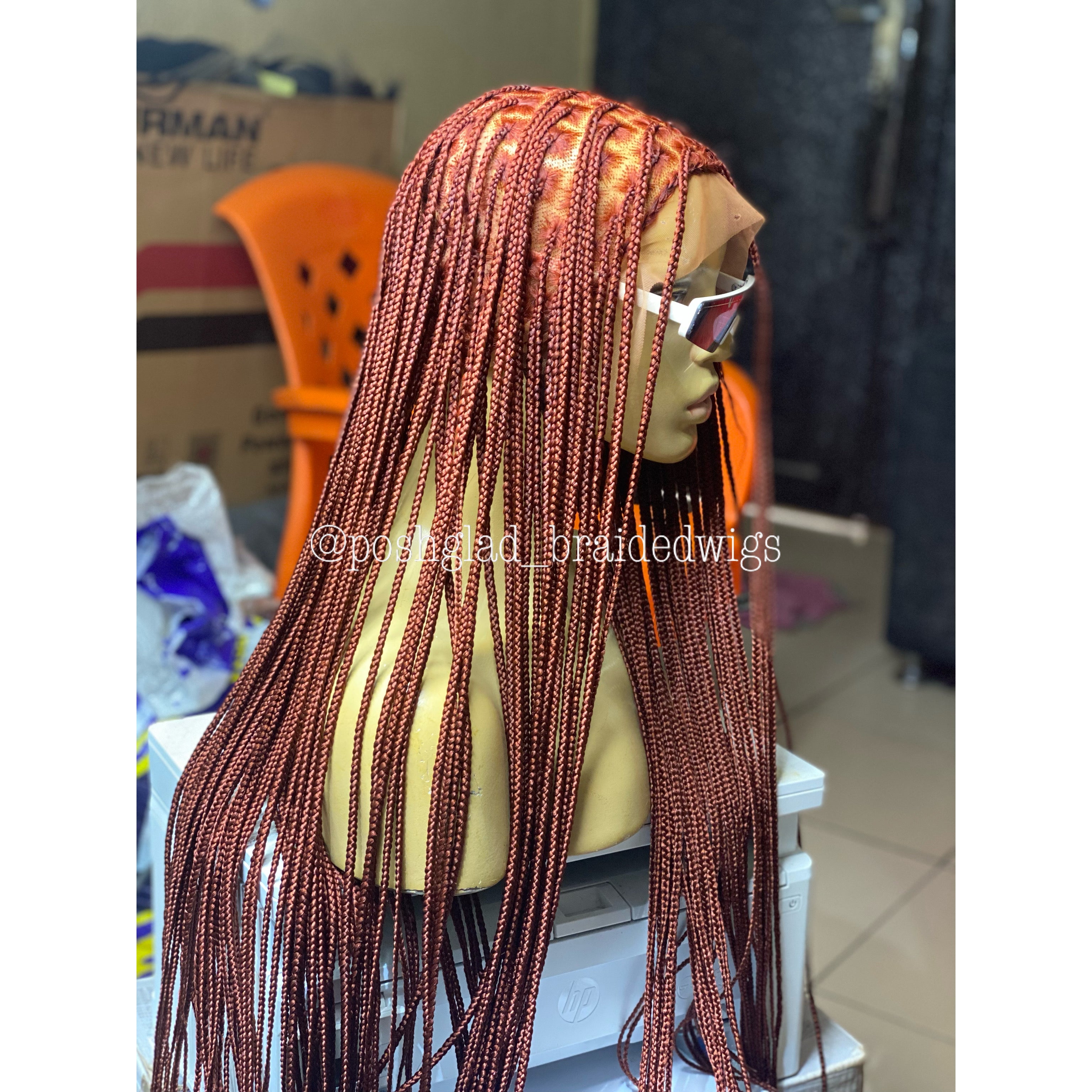 Knotless Braid Wig, HD Full Lace, color 350, Waist Length, Glueless - Gina Knotless Braid Wig, HD Full Lace, color 350, Waist Length, Glueless - Gina