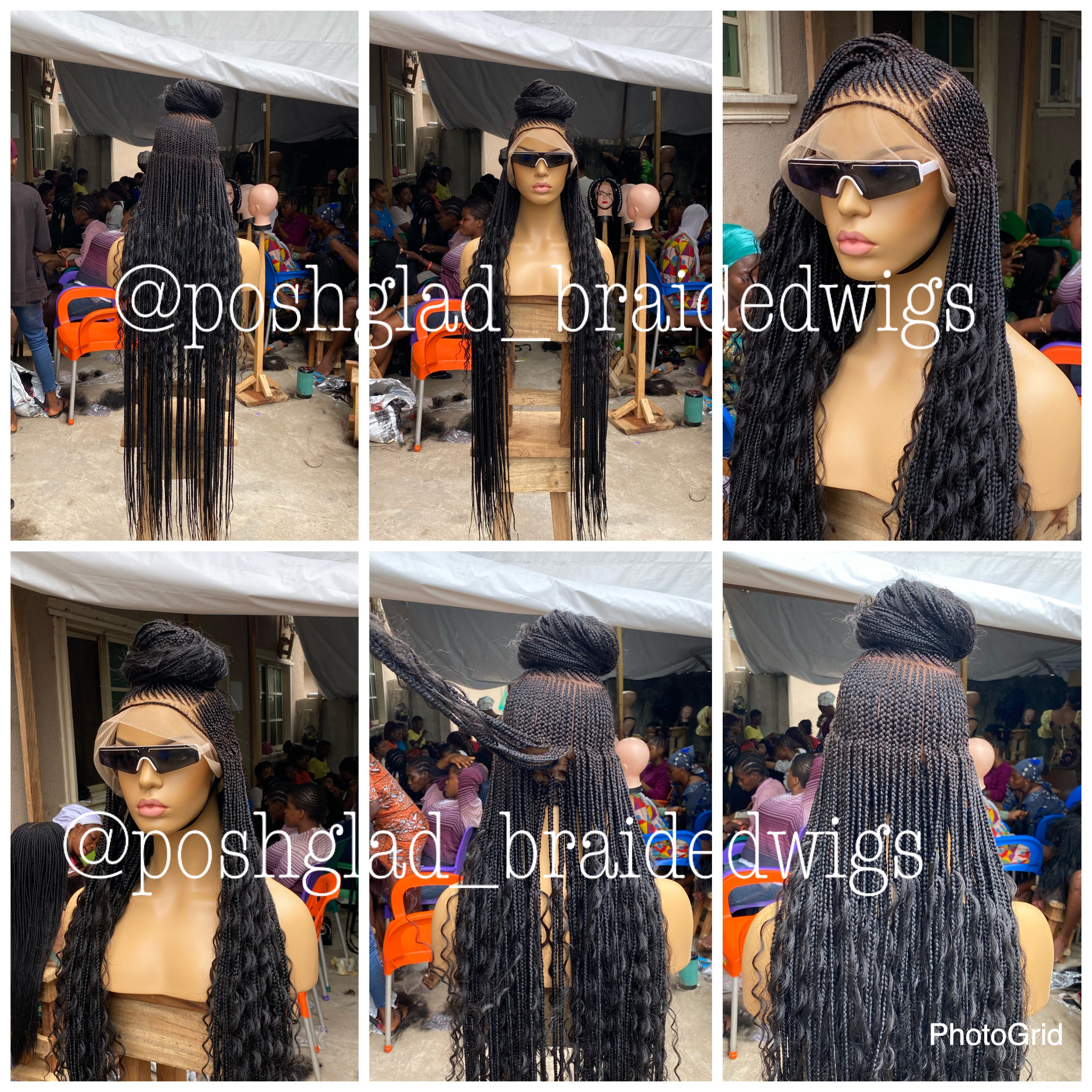 Bohemian Cornrow Braided Wig, Full Lace, Color 1B, Waist Length - Greta Bohemian Cornrow Braided Wig, Full Lace, Color 1B, Waist Length - Greta