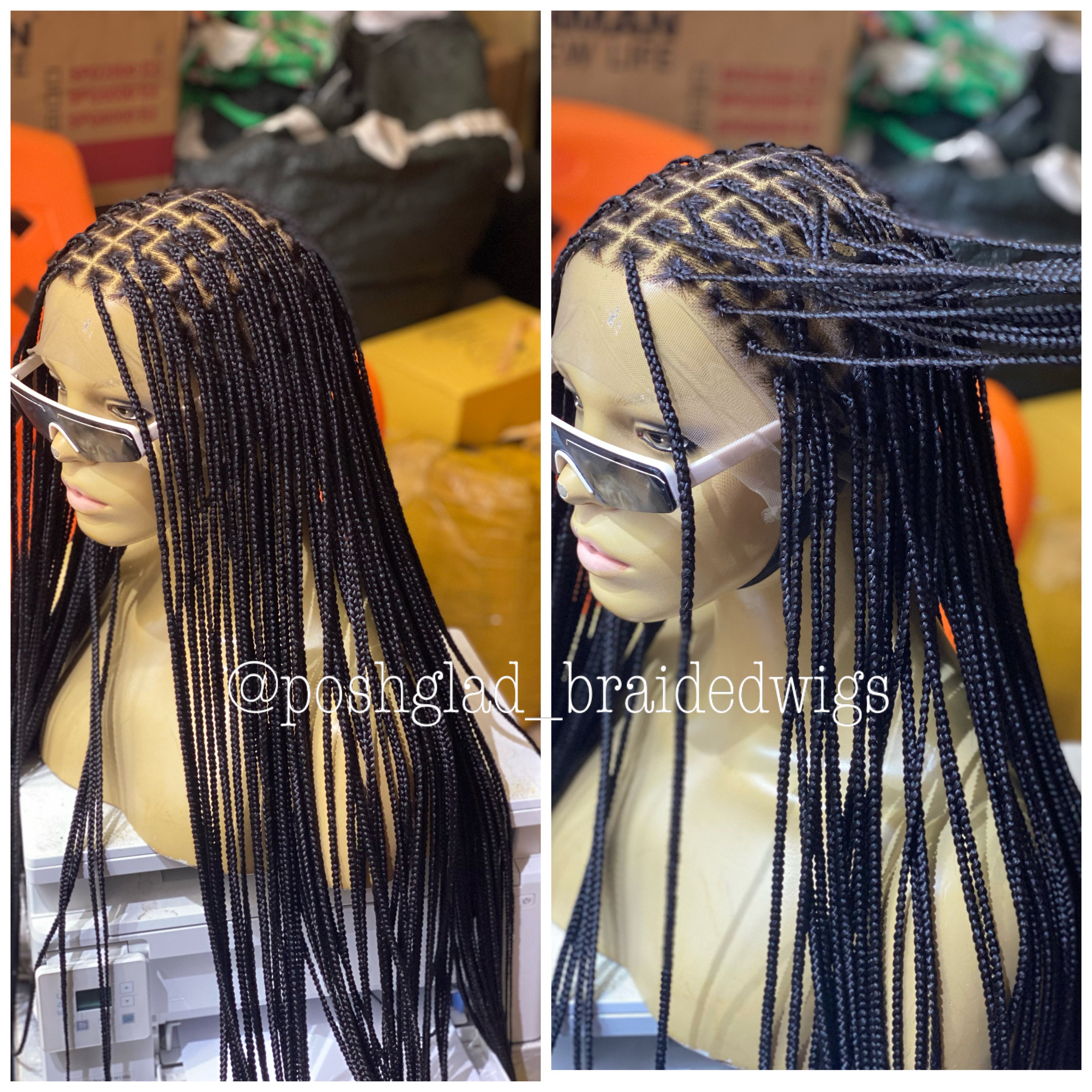Knotless Braid Wig, Swiss Full Lace, Color 1, Glueless, Small Knots - Patsy Knotless Braid Wig, Swiss Full Lace, Color 1, Glueless, Small Knots - Patsy