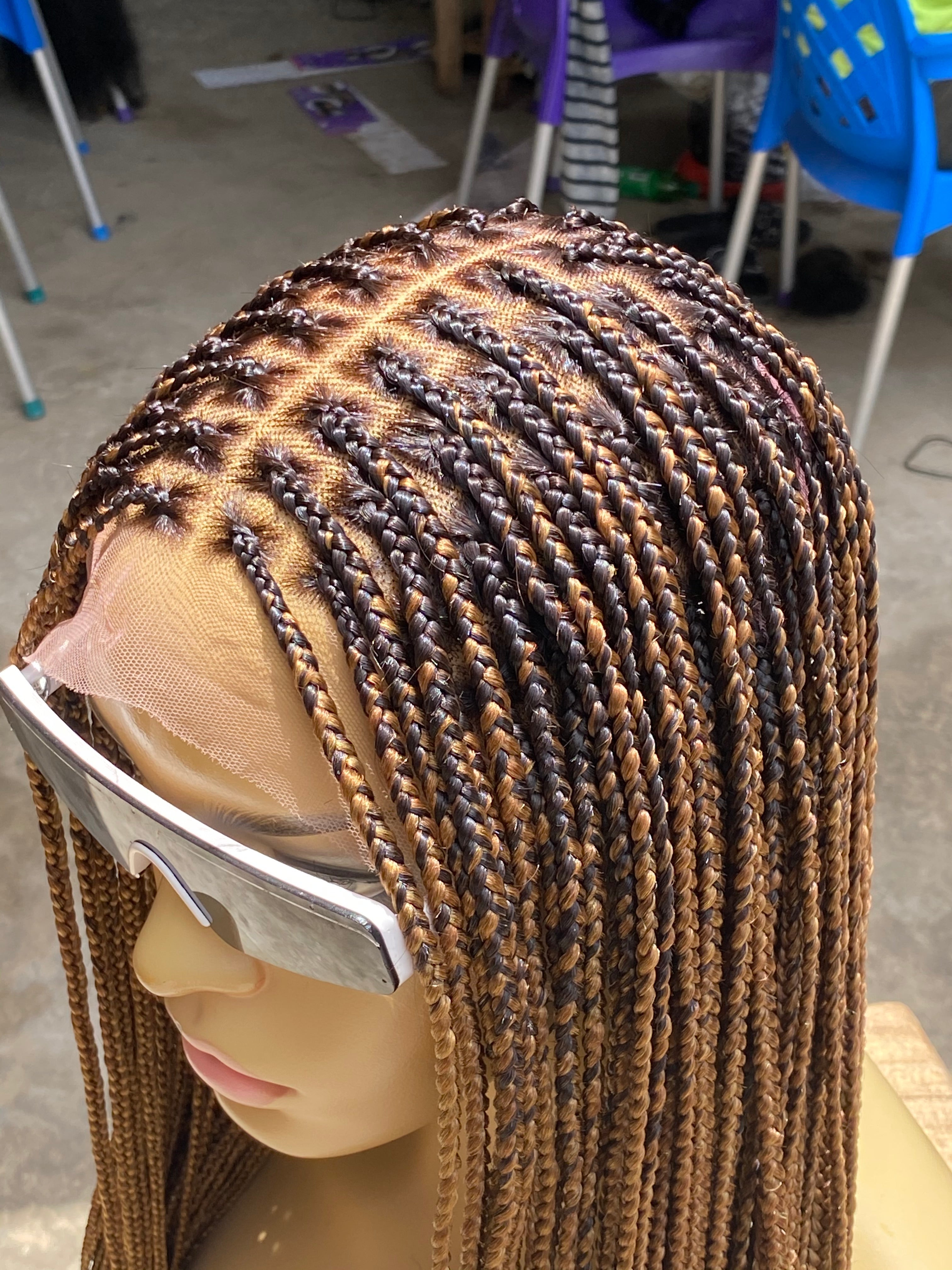 Shade Knotless Braid Wig, Full Lace, Color mix, Waist Length, Glueless Shade Knotless Braid Wig, Full Lace, Color mix, Waist Length, Glueless