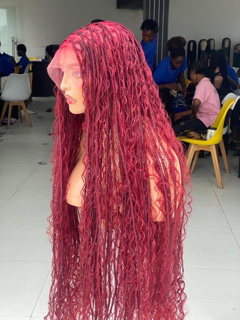 Bohemian Knotless Braid Wig, Full Lace, Burgundy Waist, Medium Cap - NATA Bohemian Knotless Braid Wig, Full Lace, Burgundy Waist, Medium Cap - NATA
