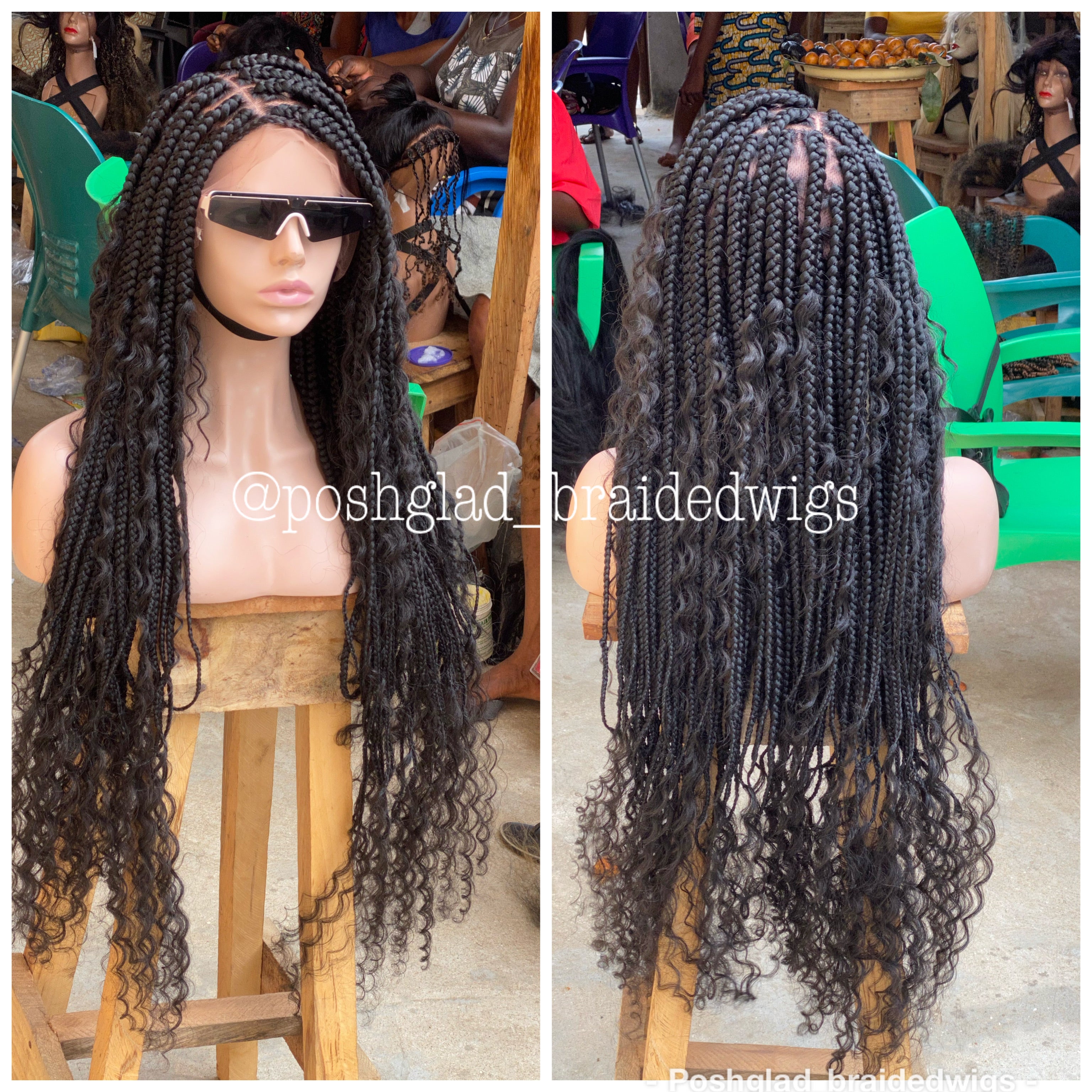 Bohemian Box Braid Wig, Swiss Full Lace, Color 1B, Waist Length - Bailey Bohemian Box Braid Wig, Swiss Full Lace, Color 1B, Waist Length - Bailey