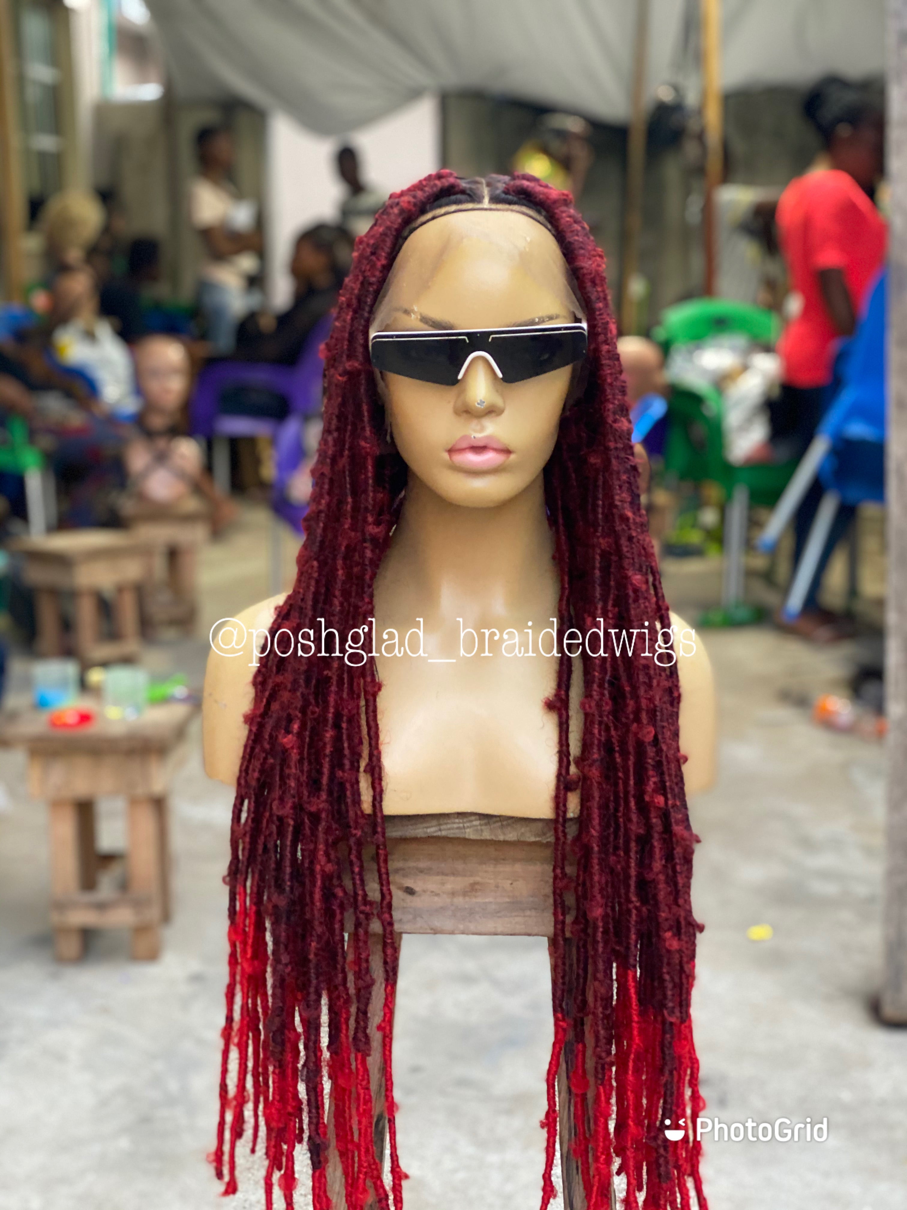 Destress Faux Locs - Wine Color Fire Red Ombré - Rosemary Destress Faux Locs - Wine Color Fire Red Ombré - Rosemary