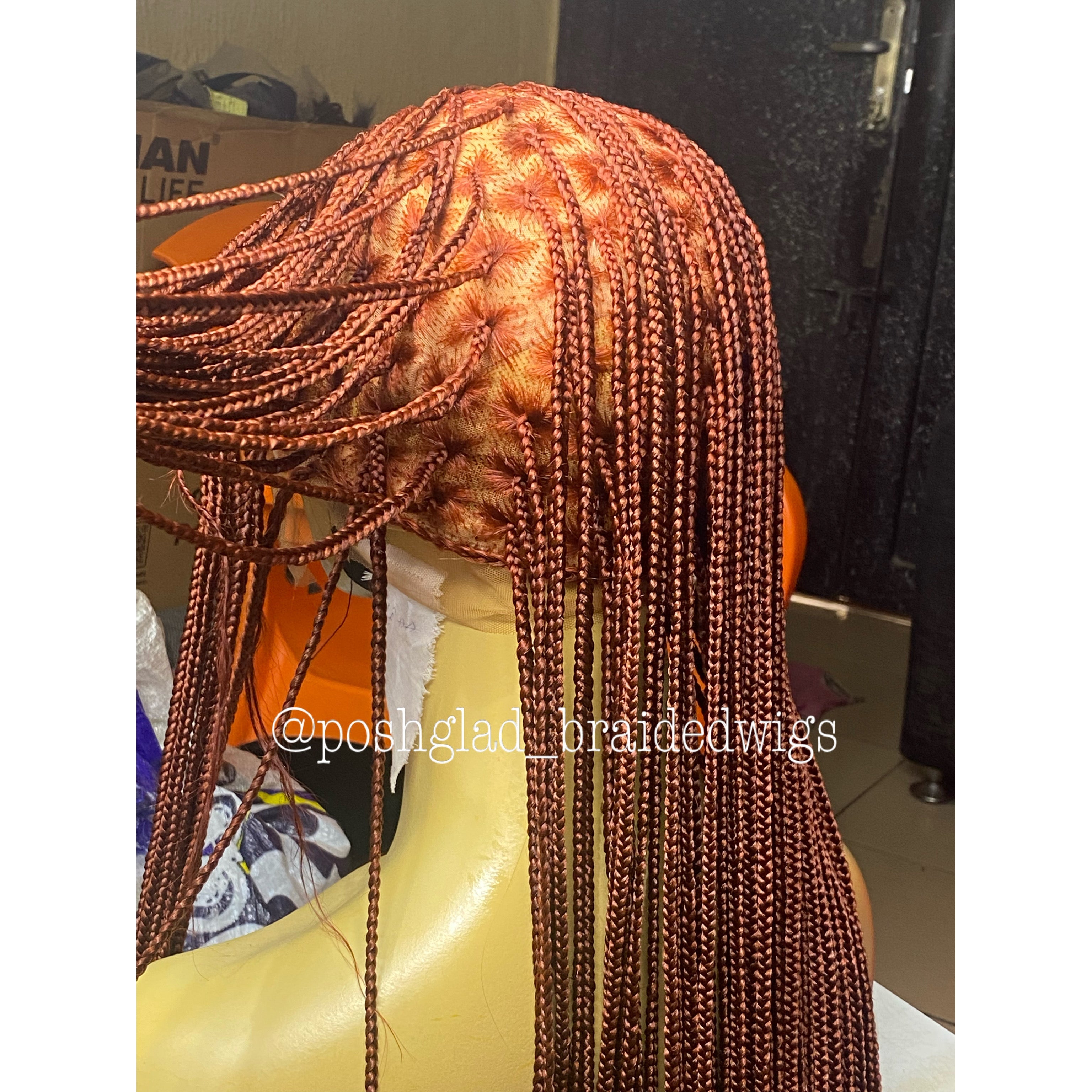 Knotless Braid Wig, HD Full Lace, color 350, Waist Length, Glueless - Gina Knotless Braid Wig, HD Full Lace, color 350, Waist Length, Glueless - Gina