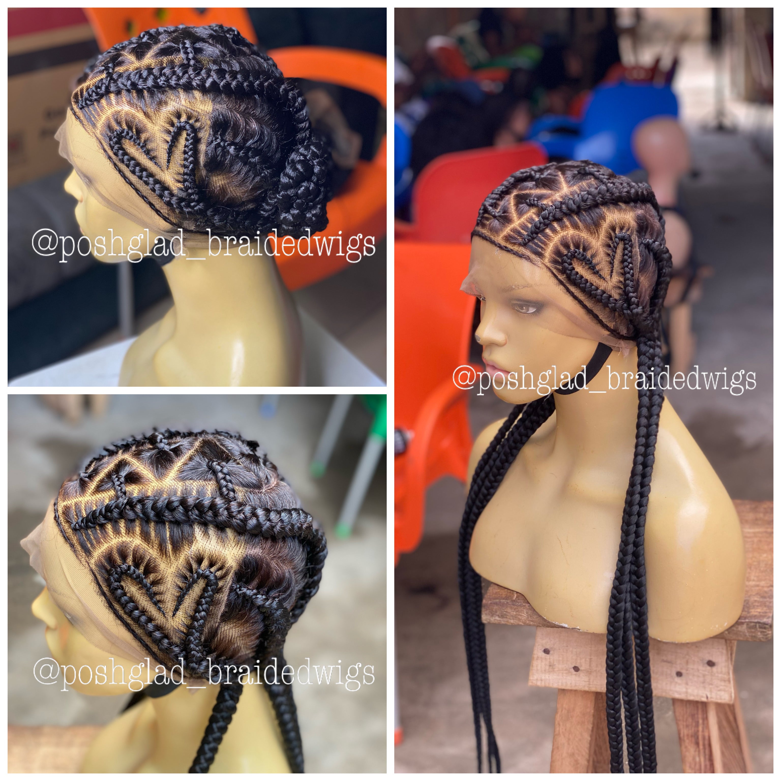Feedin Braid Wig With Heart, Human Hair Full Lace, Black Color, Glueless - Farrah Feedin Braid Wig With Heart, Human Hair Full Lace, Black Color, Glueless - Farrah