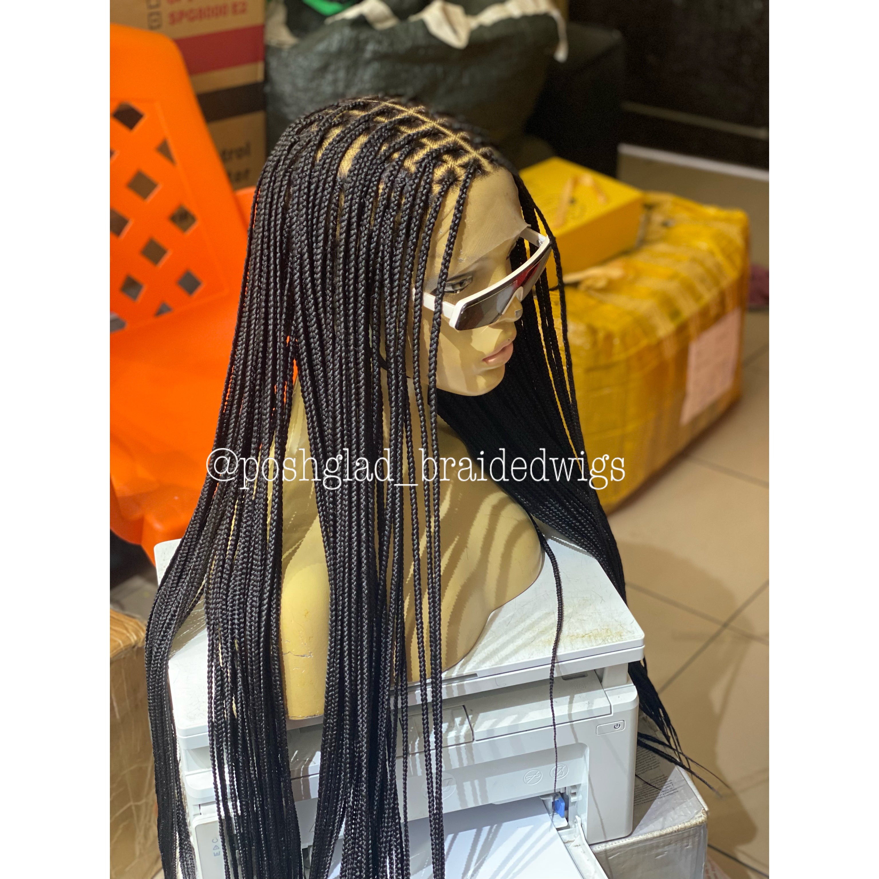 Knotless Braid Wig, Swiss Full Lace, Color 1, Glueless, Small Knots - Patsy Knotless Braid Wig, Swiss Full Lace, Color 1, Glueless, Small Knots - Patsy