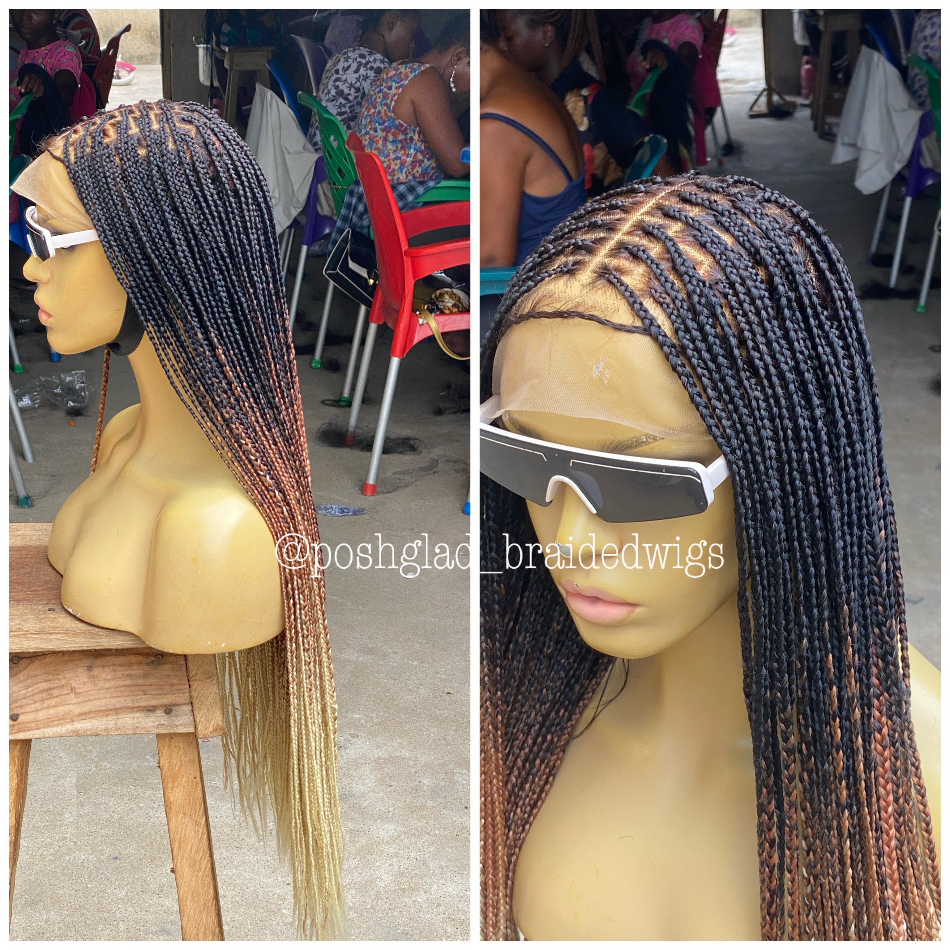 Knotless Braid Wig, Swiss Full Lace, Threetone Color, Waist Length - Gabrielle Knotless Braid Wig, Swiss Full Lace, Threetone Color, Waist Length - Gabrielle