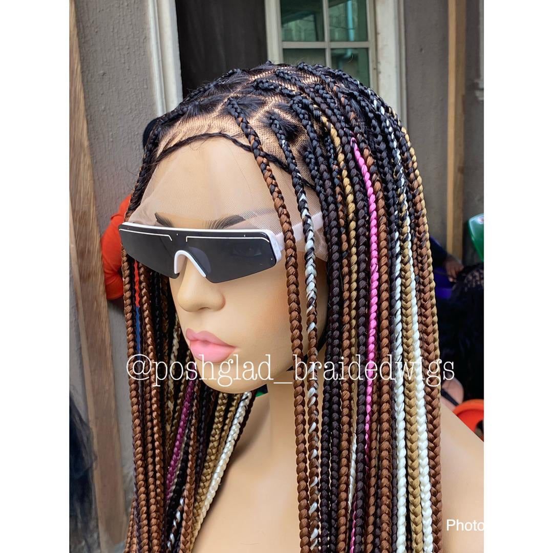 Shade Knotless Braid Wig - Multi Colors Swiss Full Lace Shade Knotless Braid Wig - Multi Colors Swiss Full Lace