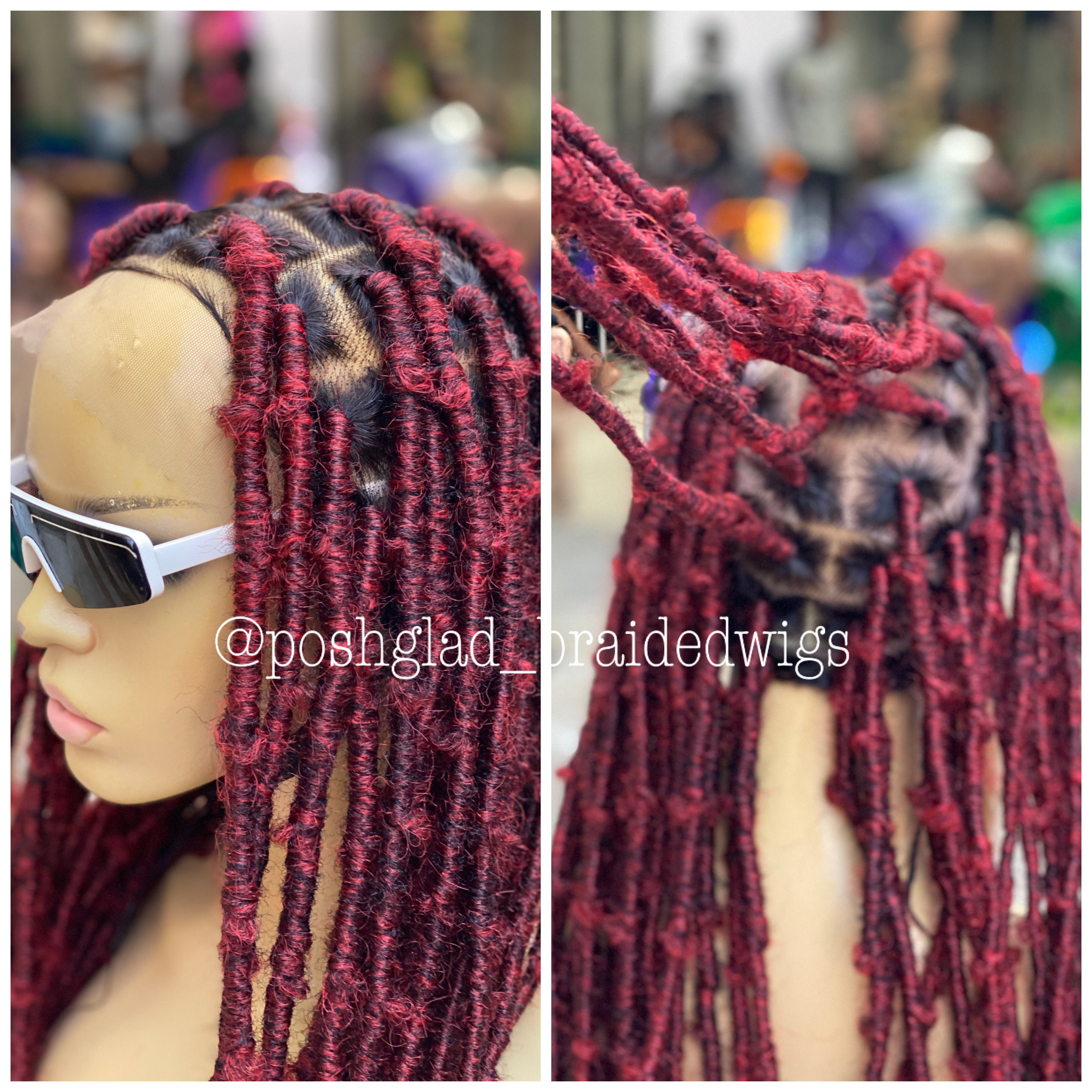 Destress Faux Locs - Wine Color Fire Red Ombré - Rosemary Destress Faux Locs - Wine Color Fire Red Ombré - Rosemary