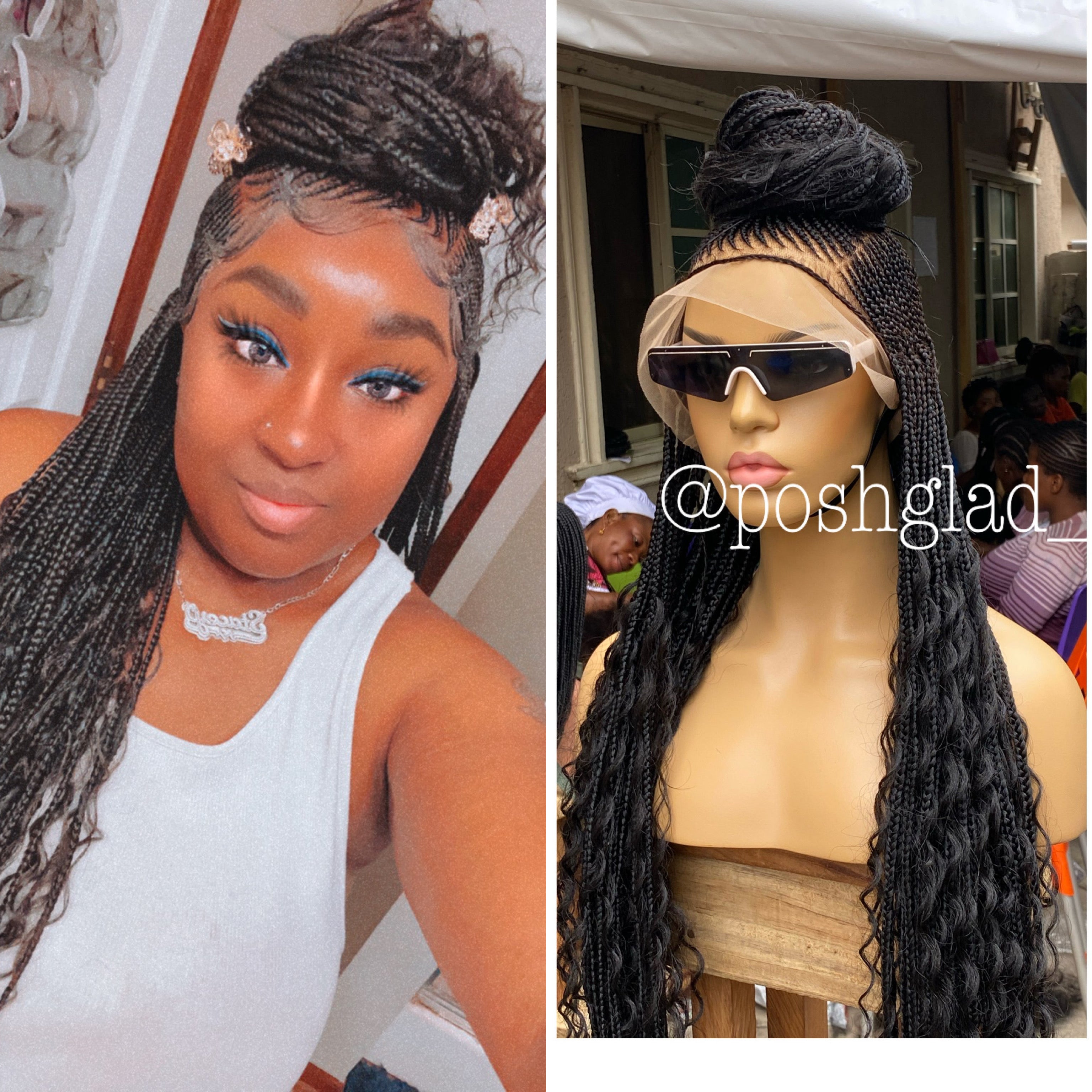 Bohemian Cornrow Braided Wig, Full Lace, Color 1B, Waist Length - Greta Bohemian Cornrow Braided Wig, Full Lace, Color 1B, Waist Length - Greta