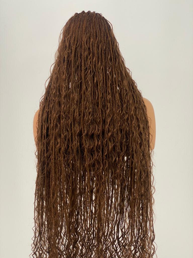 Bohemian Knotless Braid Wig, Swiss Full Lace, Color 30, Tailbone Length - Demi Bohemian Knotless Braid Wig, Swiss Full Lace, Color 30, Tailbone Length - Demi