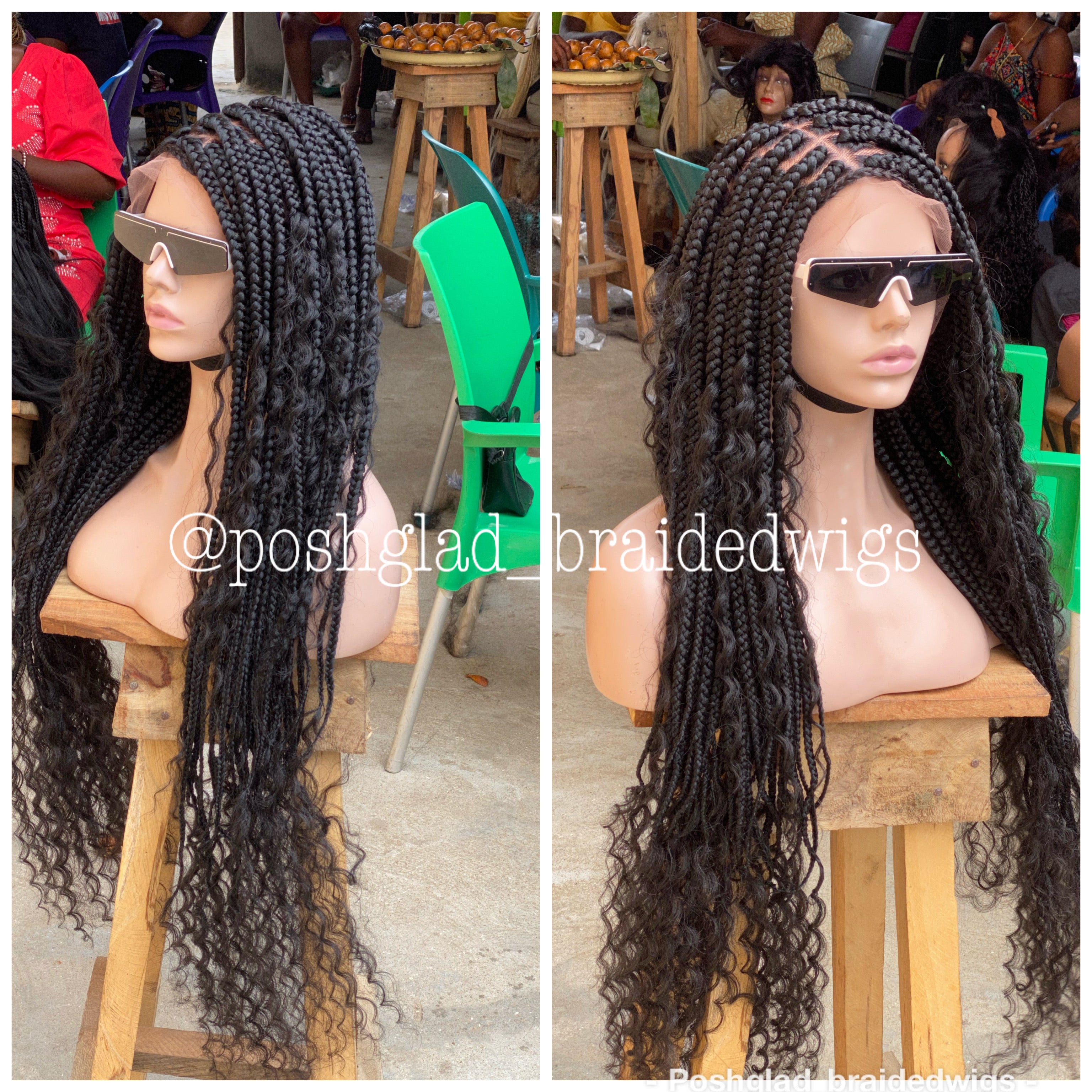 Bohemian Box Braid Wig, Swiss Full Lace, Color 1B, Waist Length - Bailey Bohemian Box Braid Wig, Swiss Full Lace, Color 1B, Waist Length - Bailey