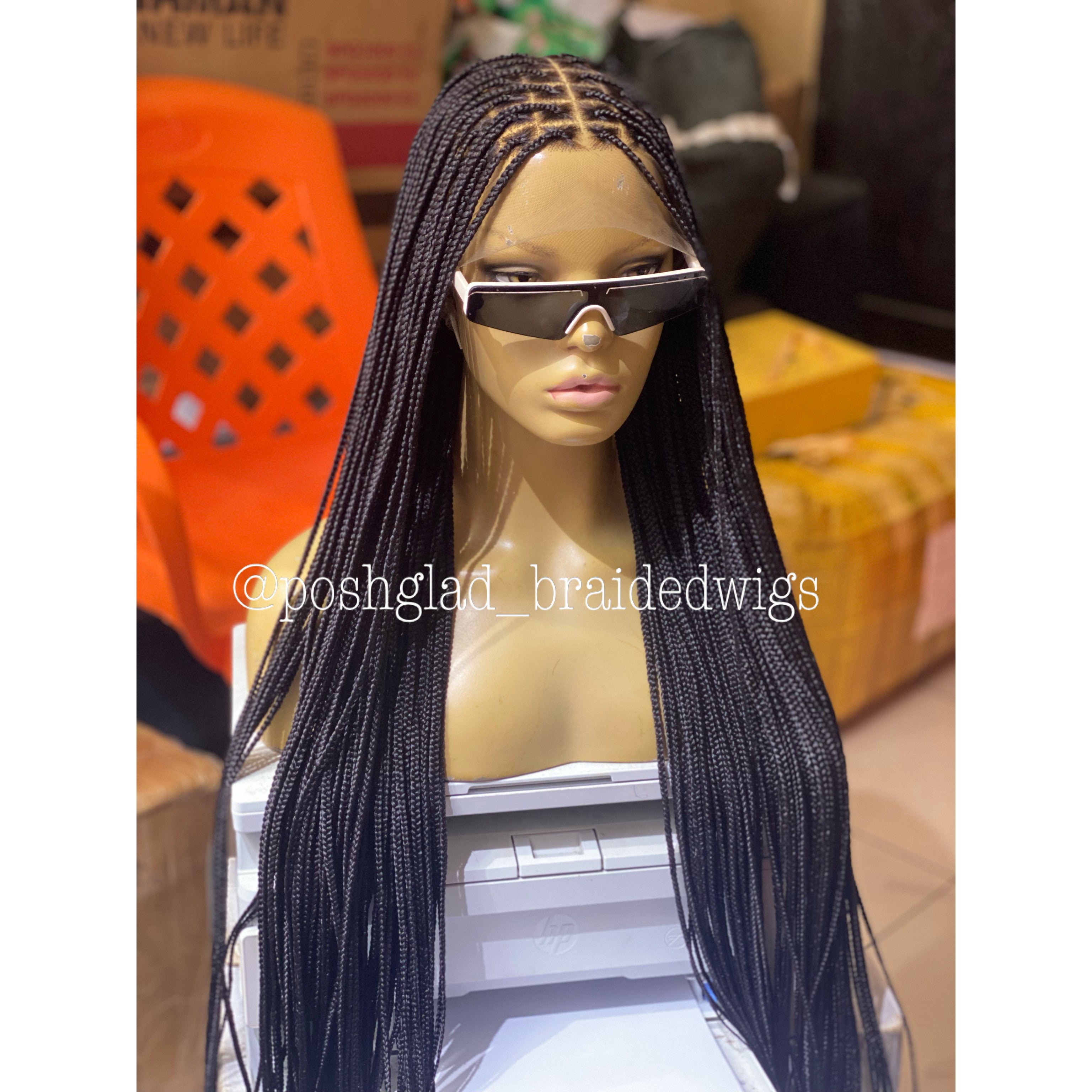 Knotless Braid Wig, Swiss Full Lace, Color 1, Glueless, Small Knots - Patsy Knotless Braid Wig, Swiss Full Lace, Color 1, Glueless, Small Knots - Patsy